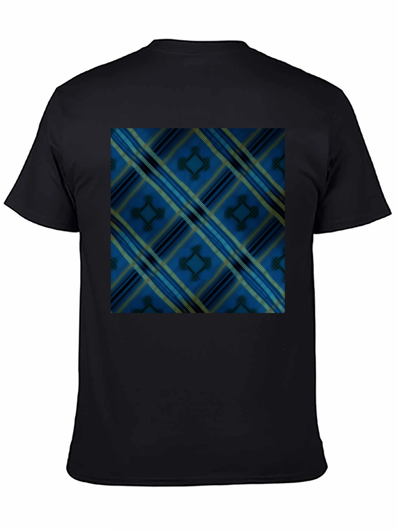 Black Blue Plaid Pattern Black T-Shirt view 4