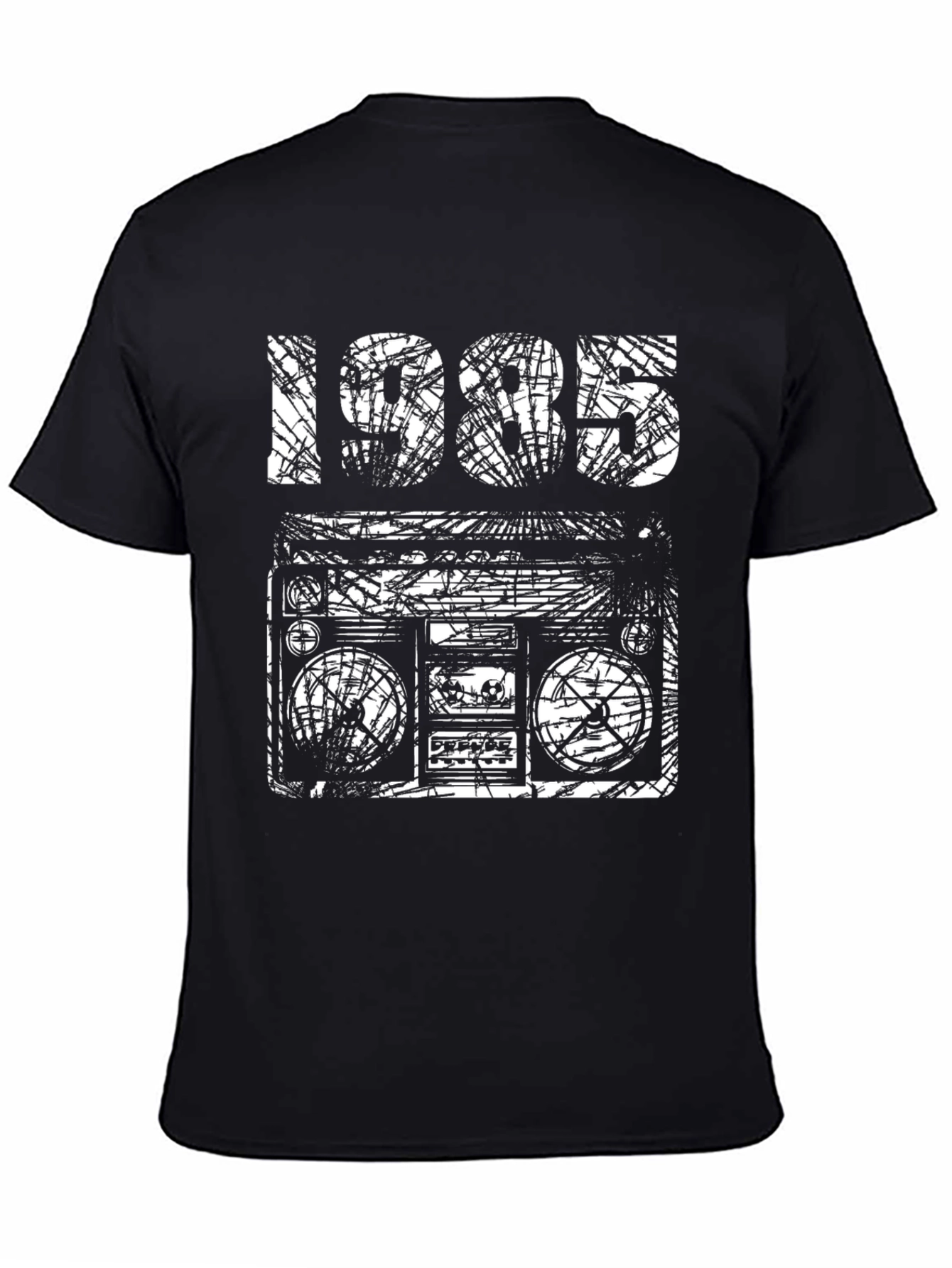 Black Vintage 1985 Boombox Black T-Shirt view 4
