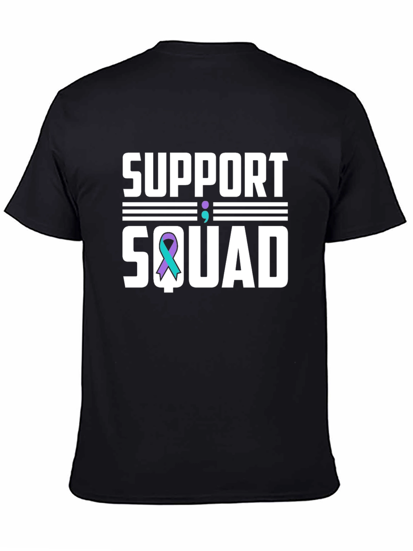 Black Support Squad T-Shirt: Teal Ribbon Mental Health Awareness view 4