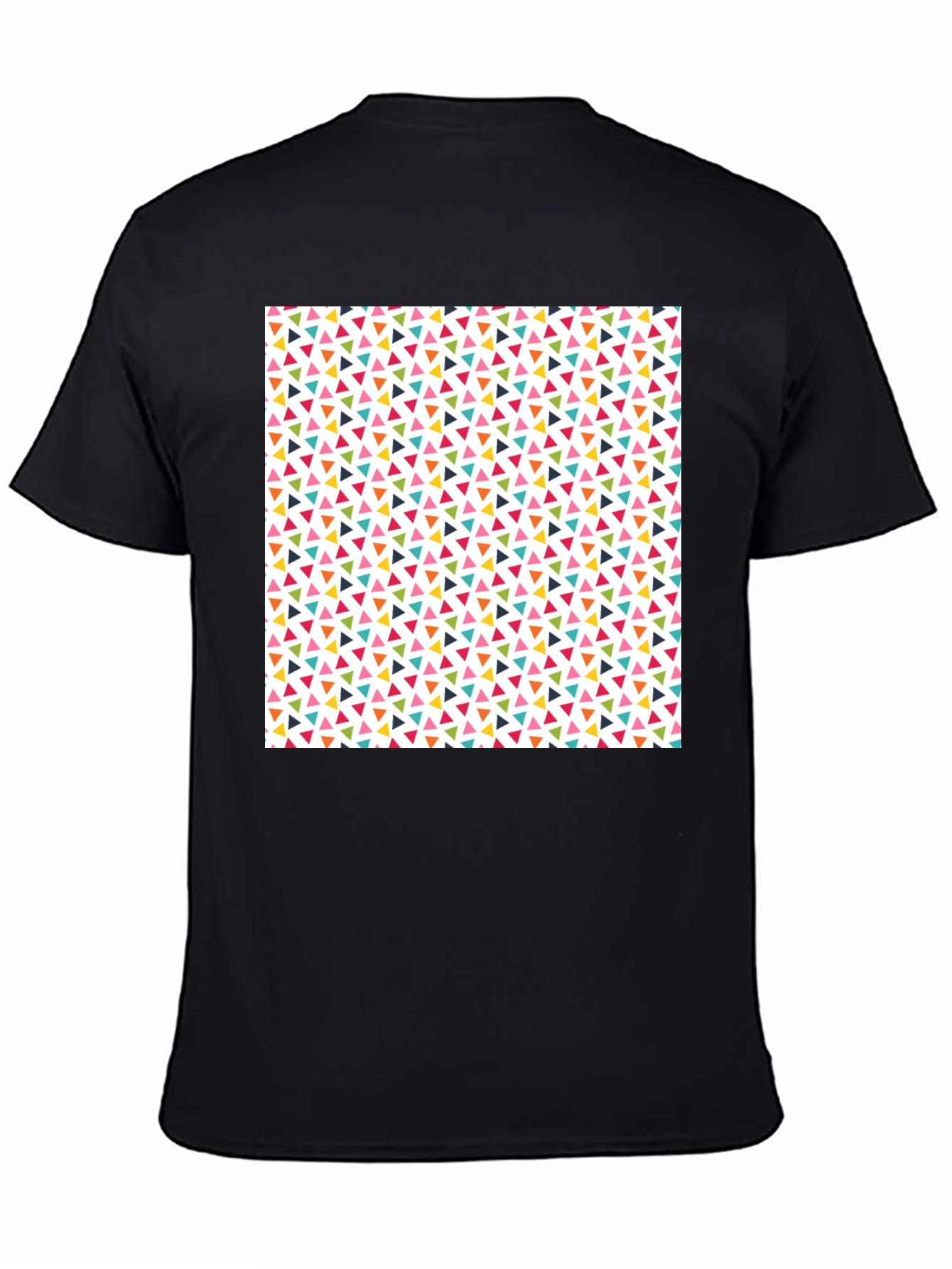 Black Fun Geometric Triangle Pattern Black T-Shirt view 4