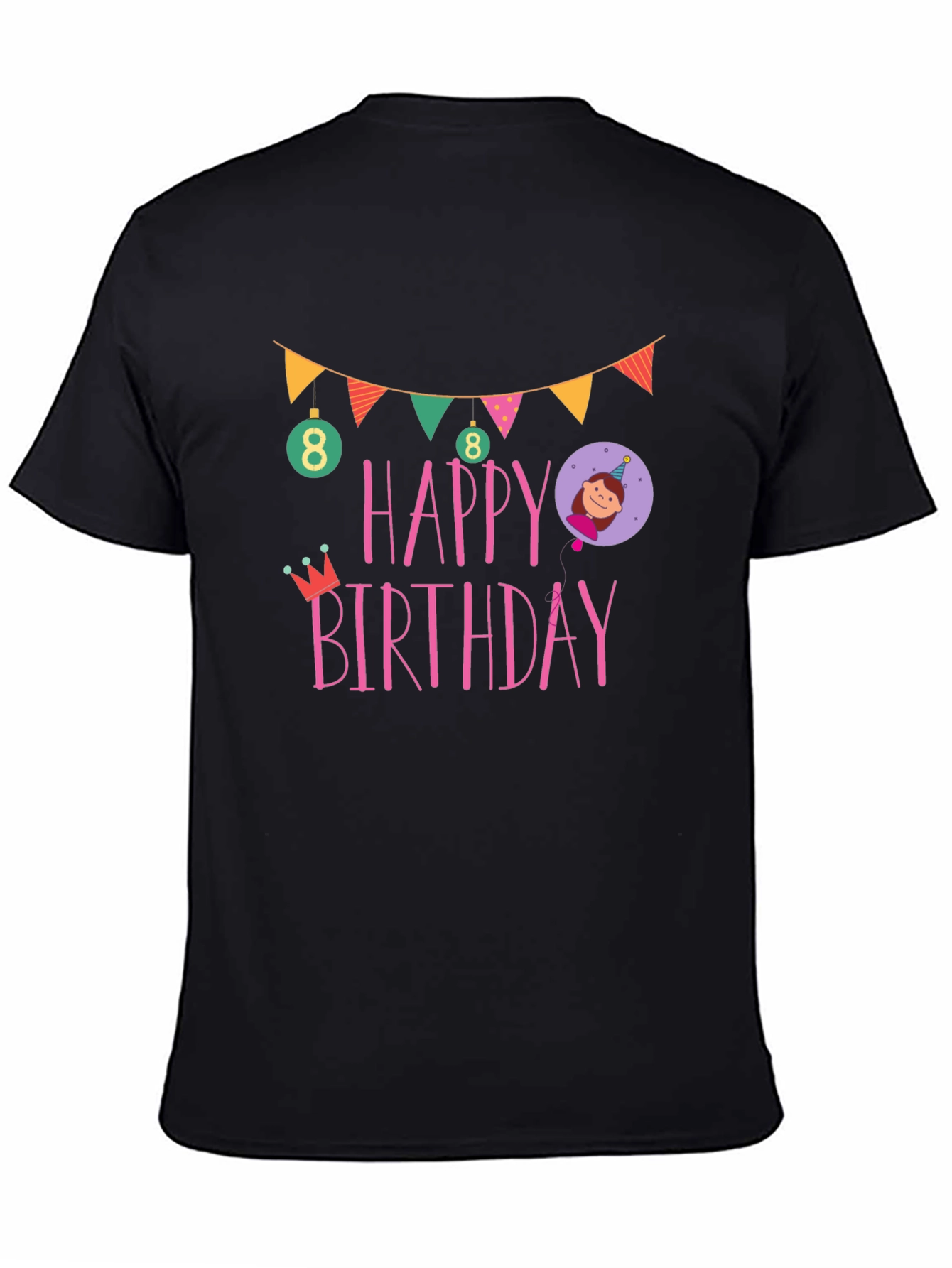 Black Happy 8th Birthday T-Shirt, Black Cotton Tee view 4