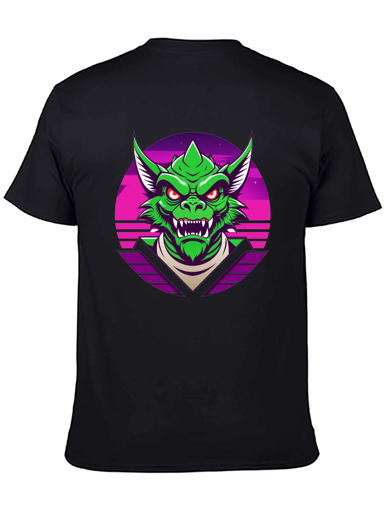Black Retro Synthwave Dragon Graphic Tee view 4