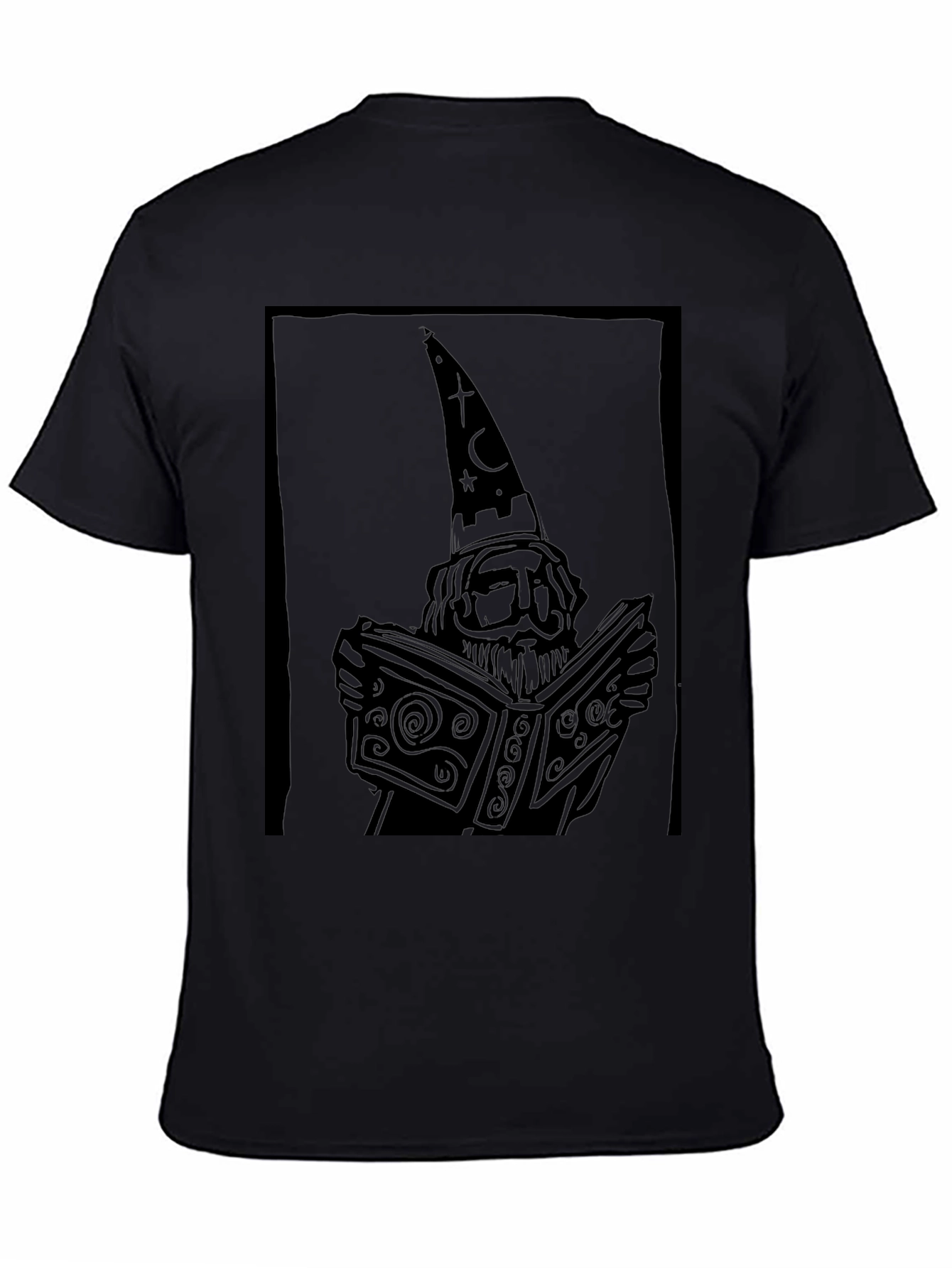 Black Wizard Reading Book Graphic Black T-Shirt view 4