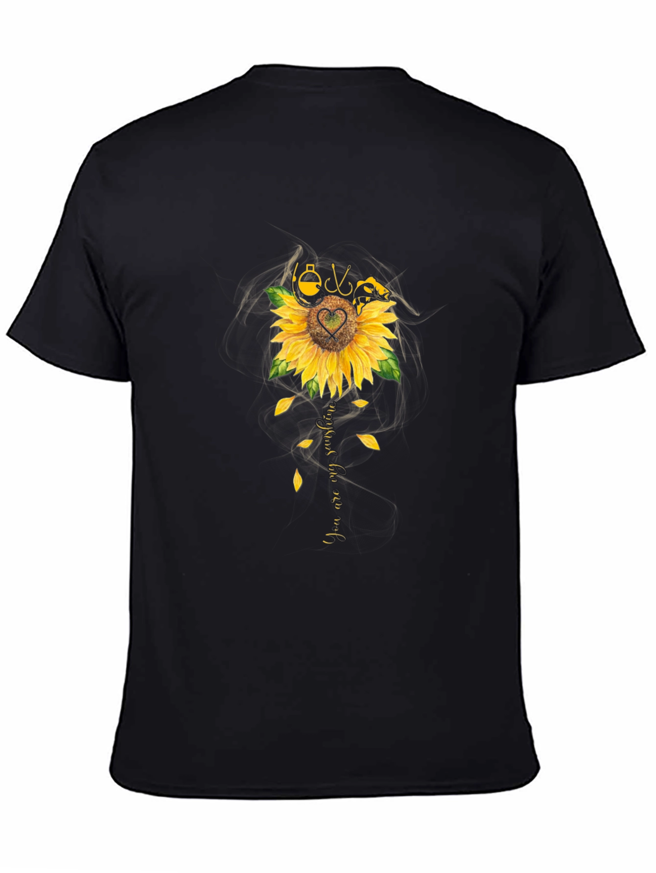 Black Fishing Sunflower Graphic T-Shirt - Black view 4