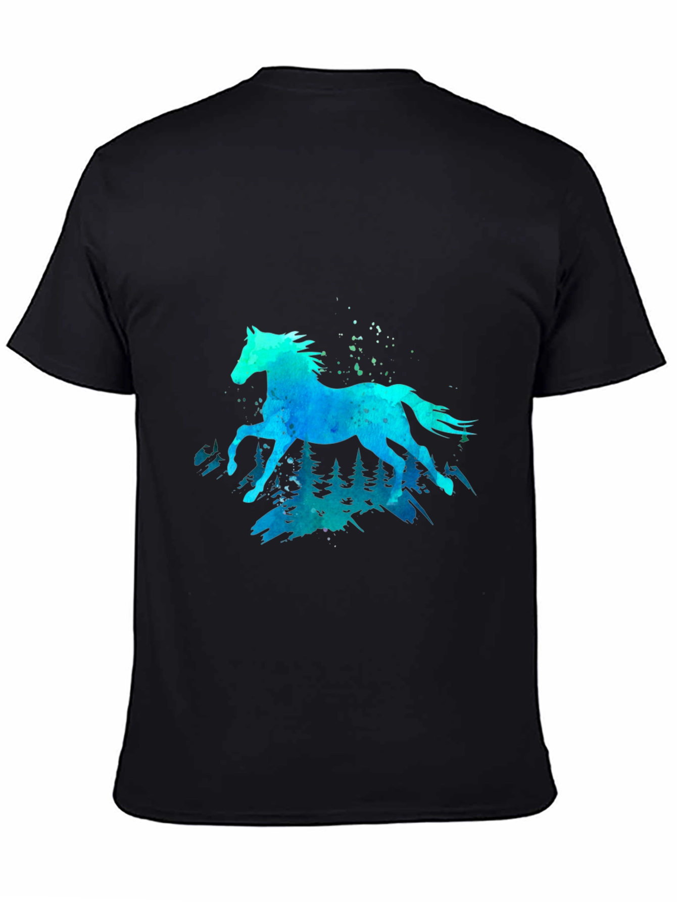 Black Watercolor Horse Graphic Tee - Black view 4