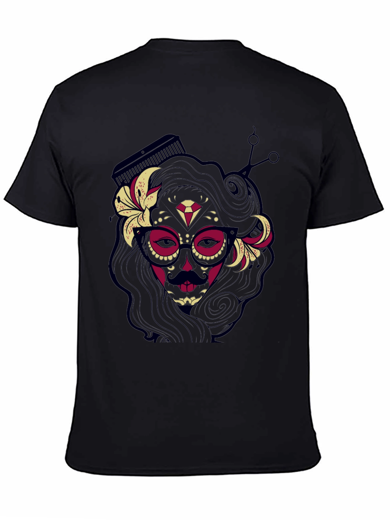 Black Sugar Skull Barber T-Shirt view 4