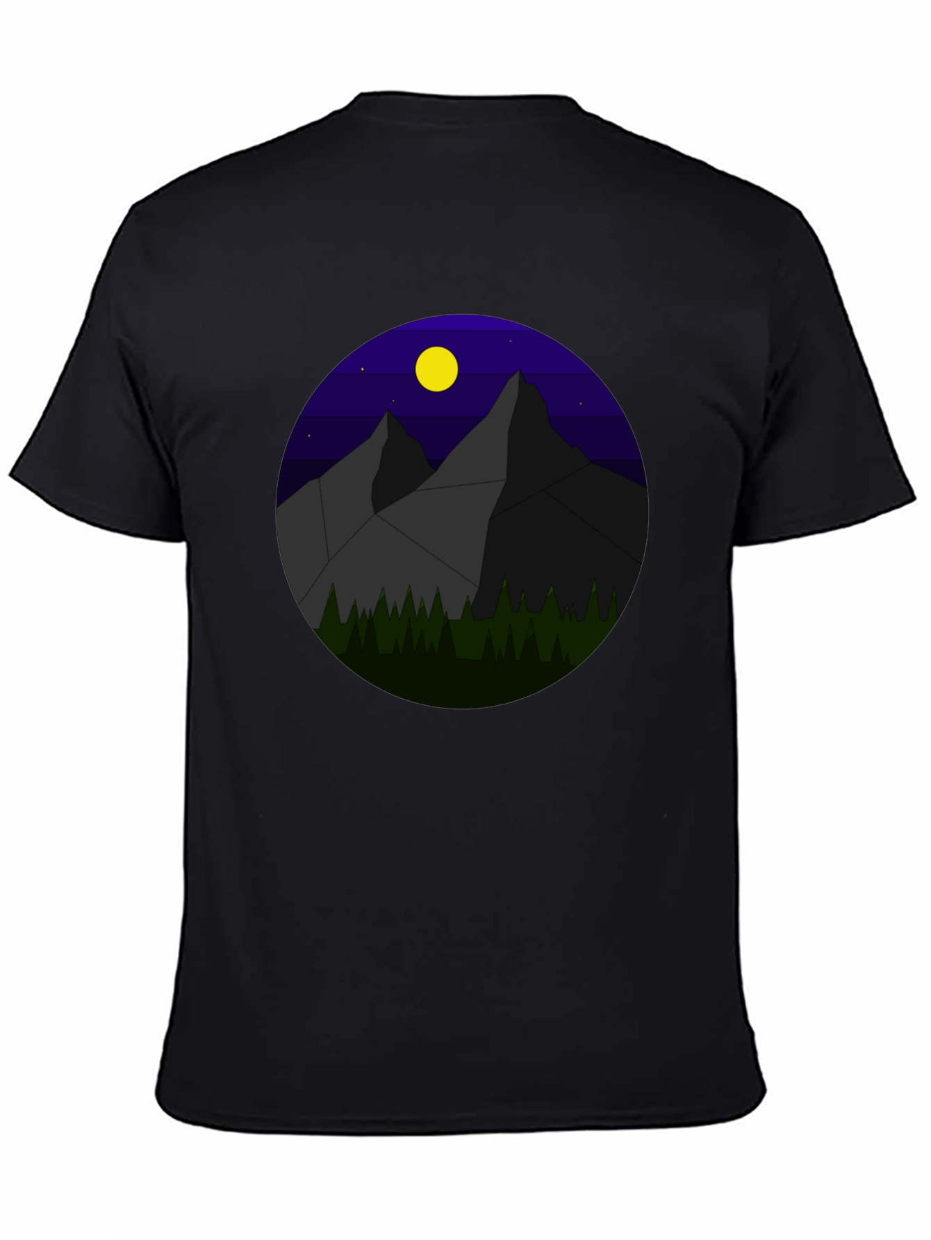 Black Geometric Mountain Nightscape T-Shirt view 4