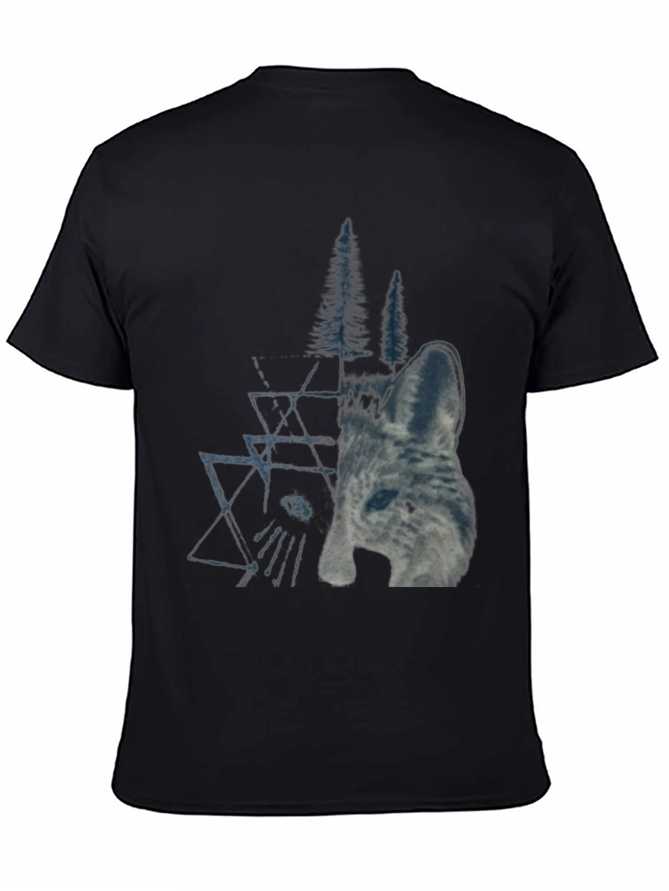 Black Geometric Wolf & Trees Graphic Tee - Black view 4