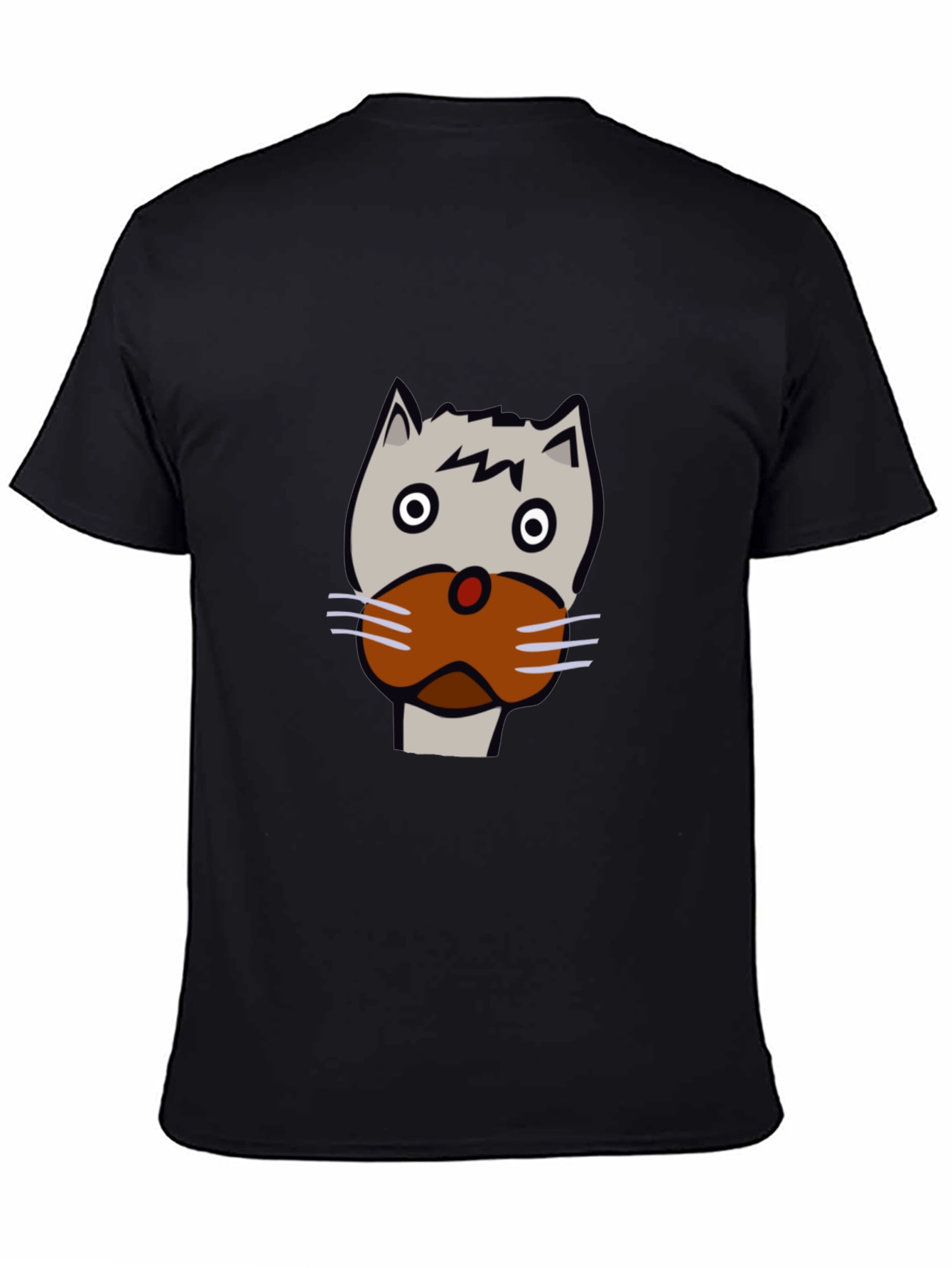Black Funny Cartoon Cat Face Black T-Shirt view 4