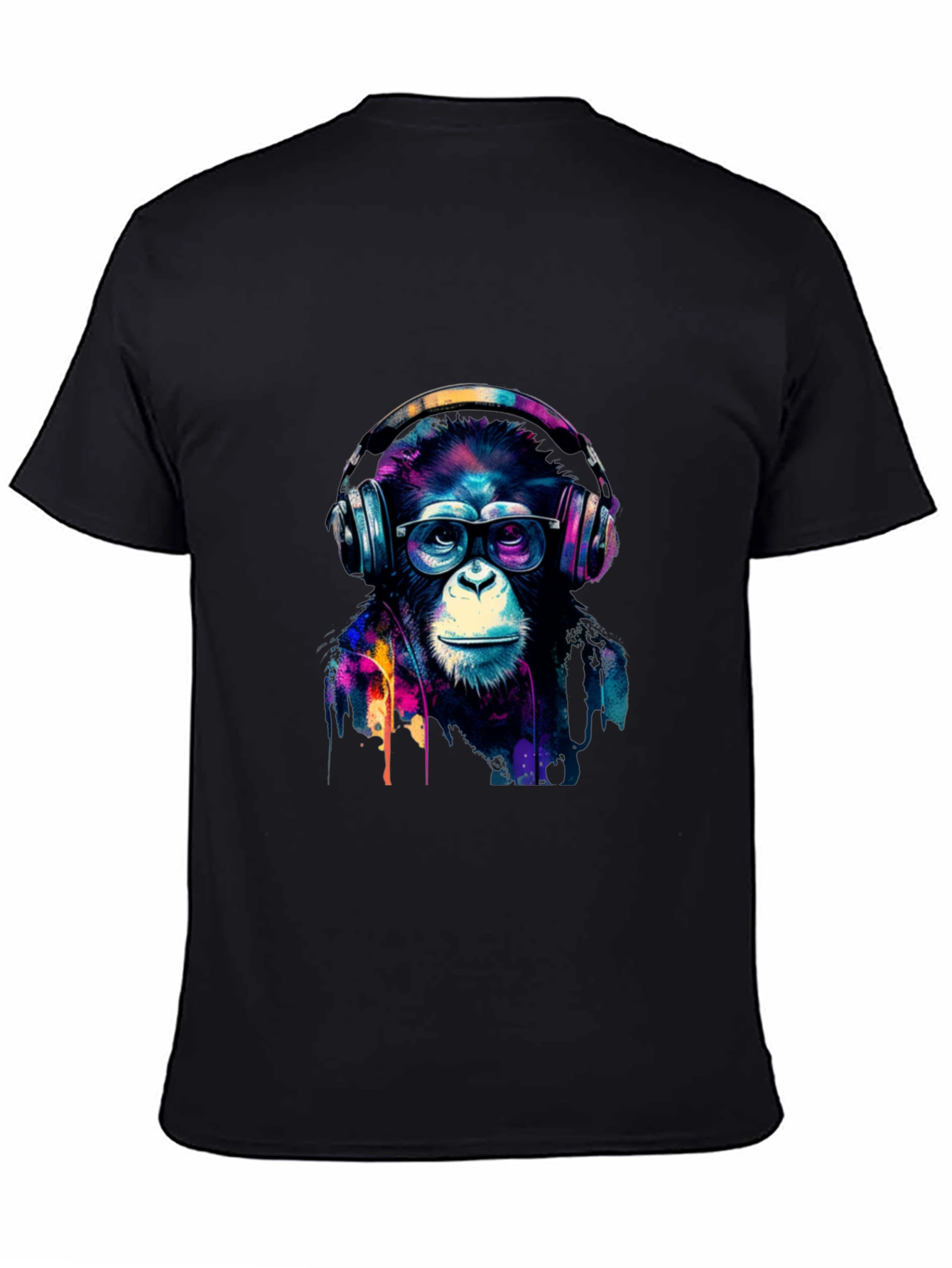Black Cool Monkey Headphone Graphic Black T-Shirt view 4