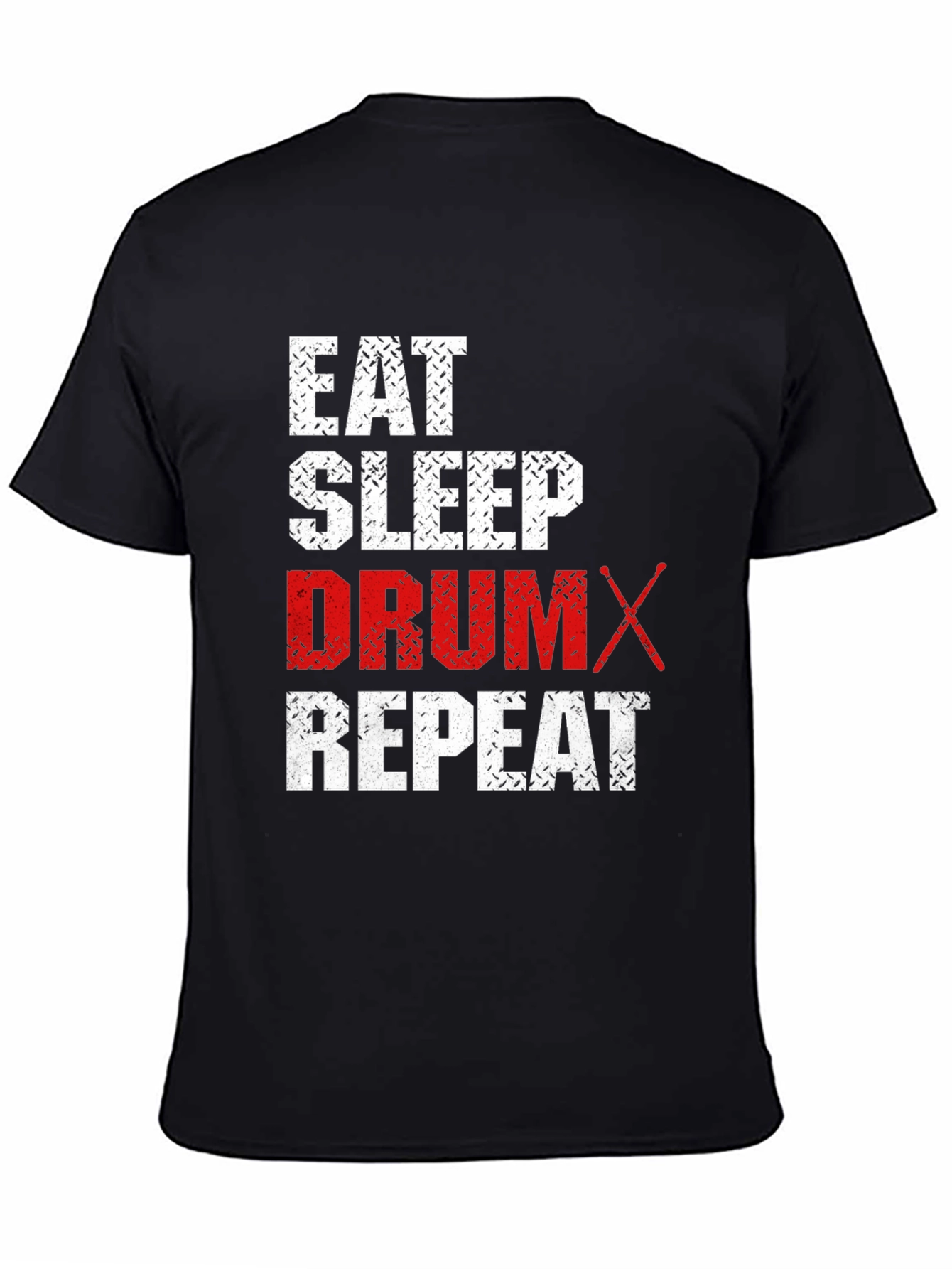 Black Eat Sleep Drum Repeat T-Shirt - Black Cotton Tee view 4