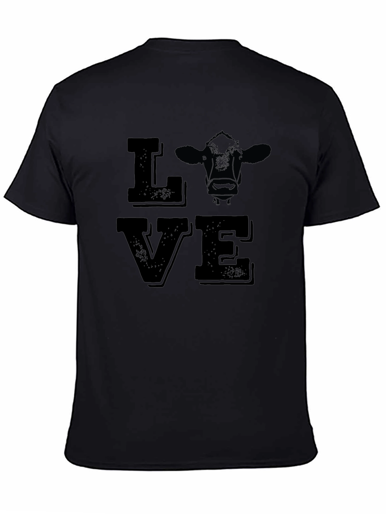 Black Love Cow Graphic Print Tee - Black Cotton T-Shirt view 4