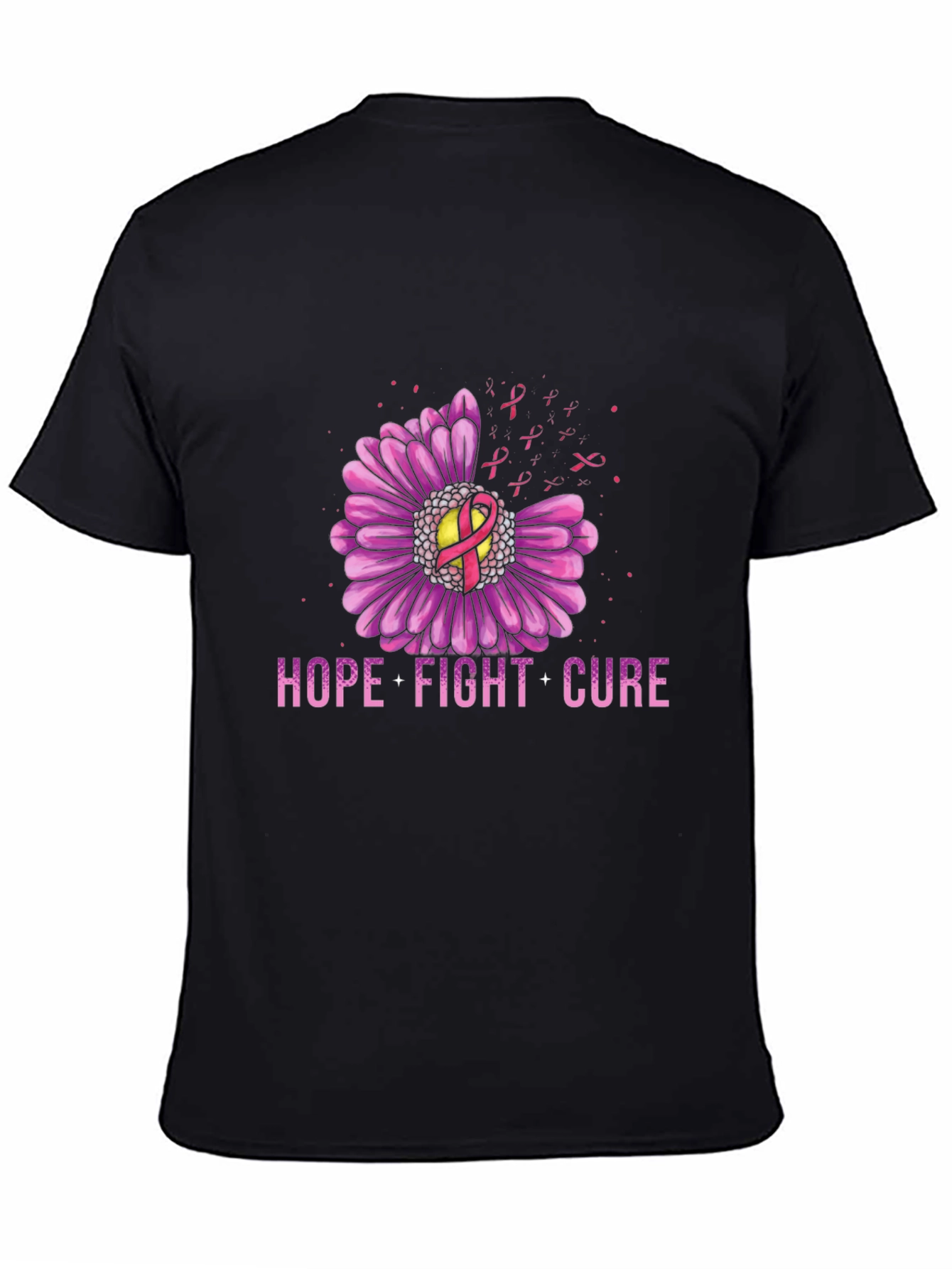 Black Hope Fight Cure Breast Cancer Awareness Graphic T-Shirt view 4