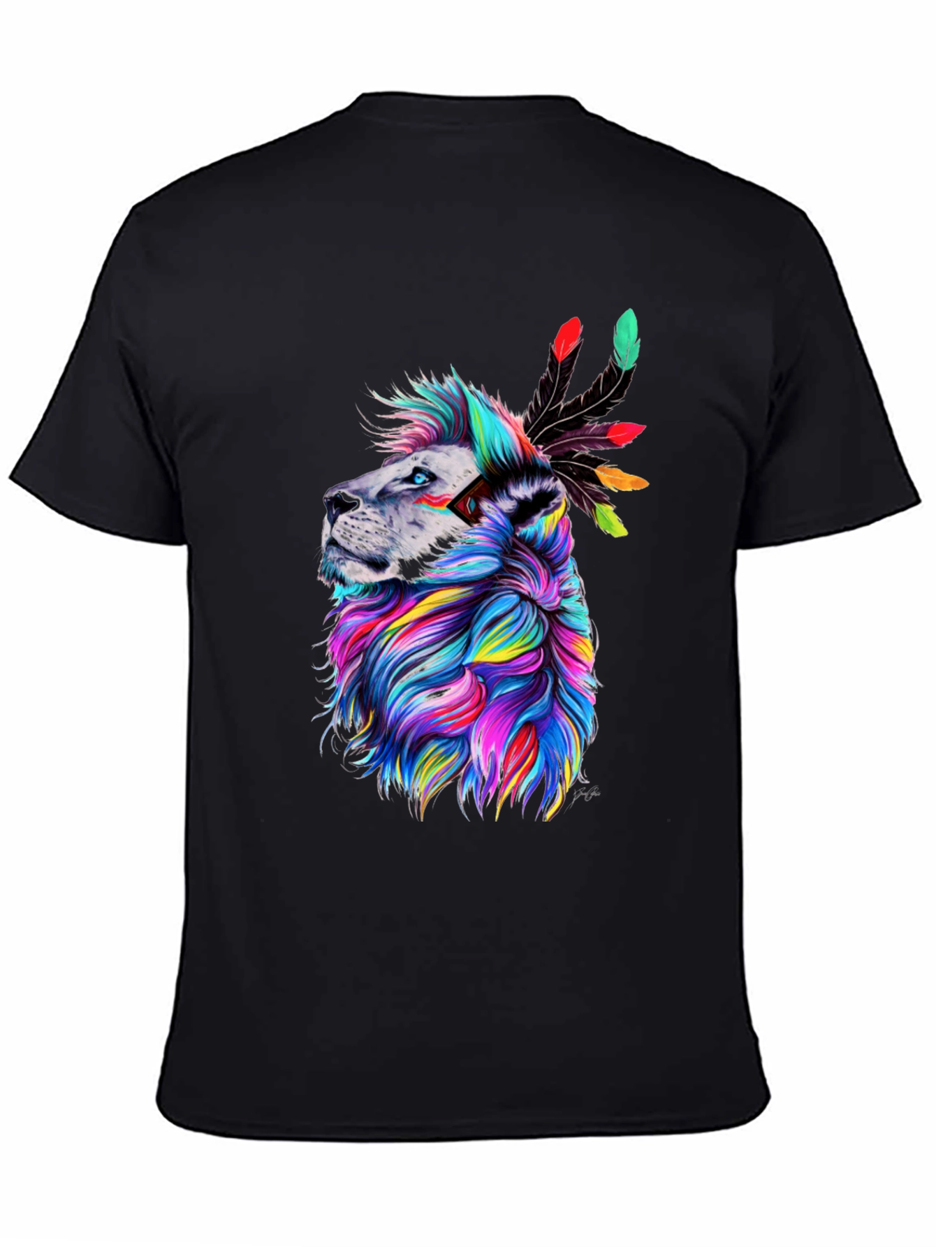 Black Colorful Lion Graphic Tee view 4