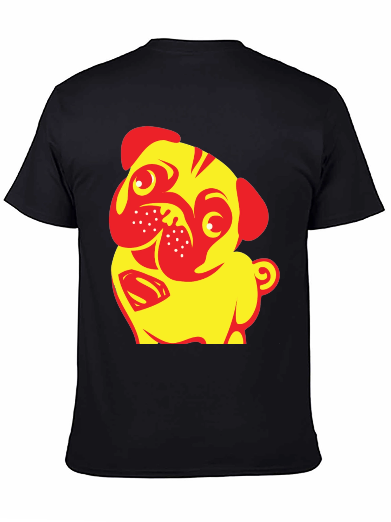 Black Pug-tastic Tee:  Yellow & Red Dog T-Shirt view 4