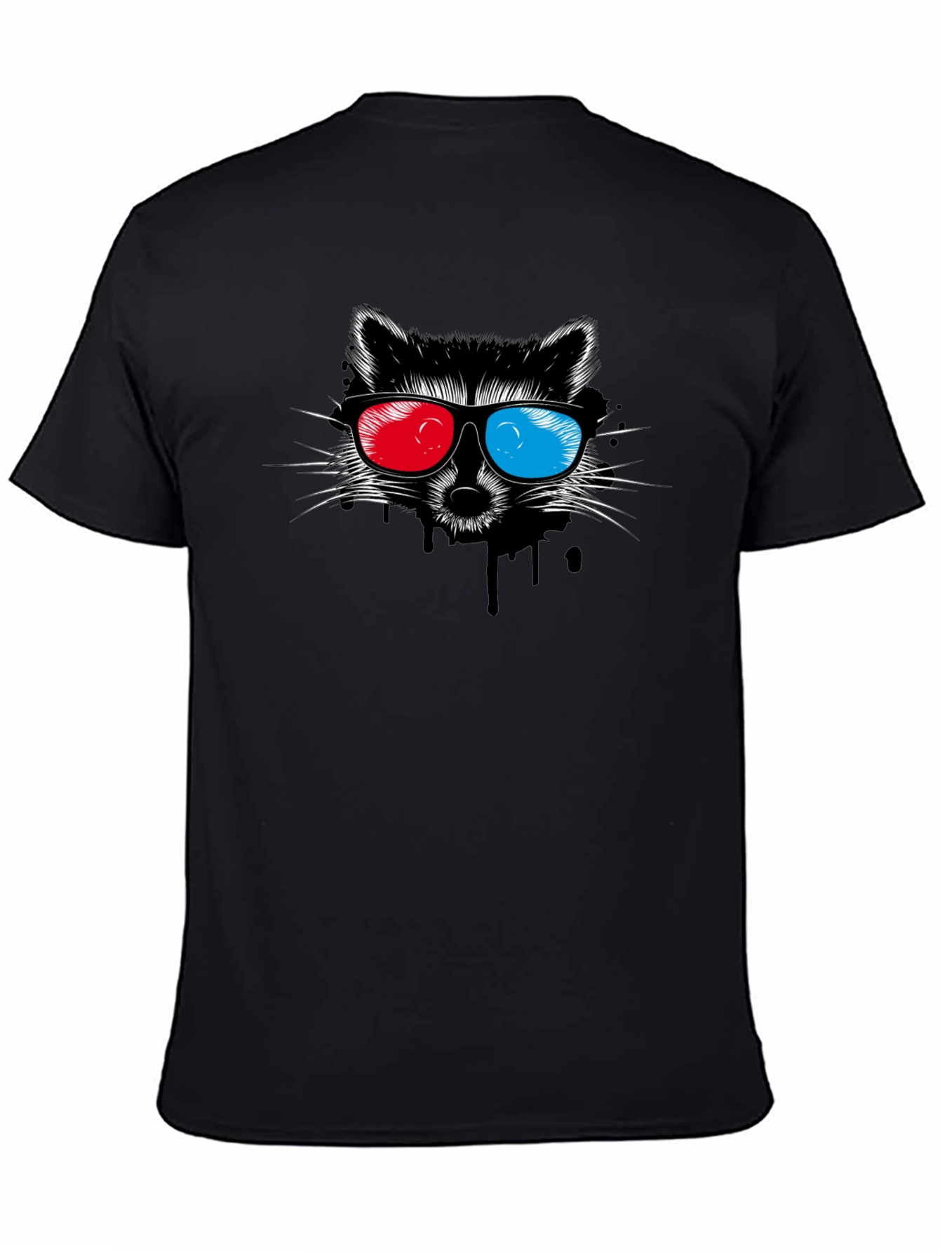 Black Cool Raccoon 3D Glasses Graphic Black T-Shirt view 4