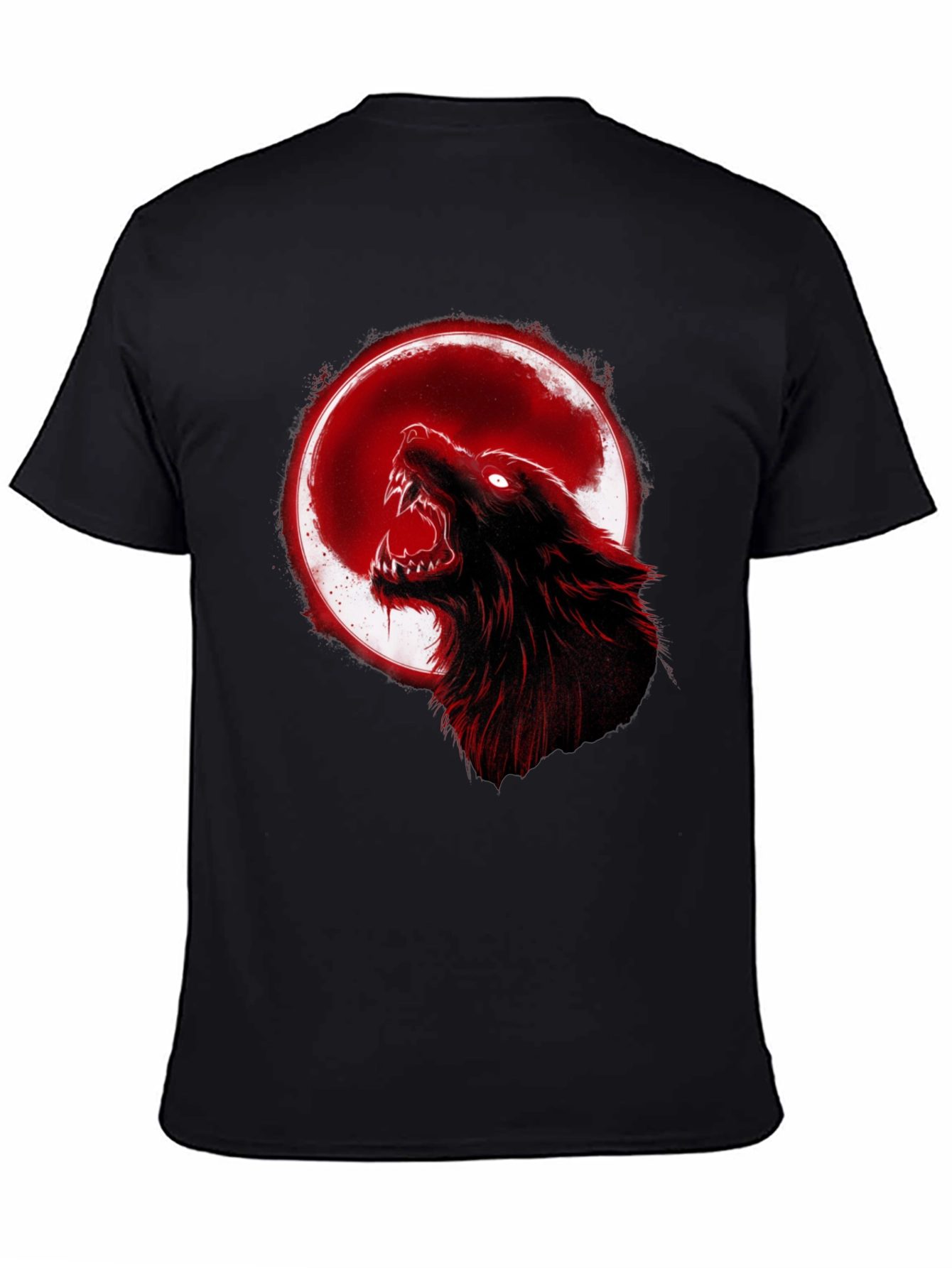 Black Full Moon Wolf Graphic Tee - Black Cotton T-Shirt view 4