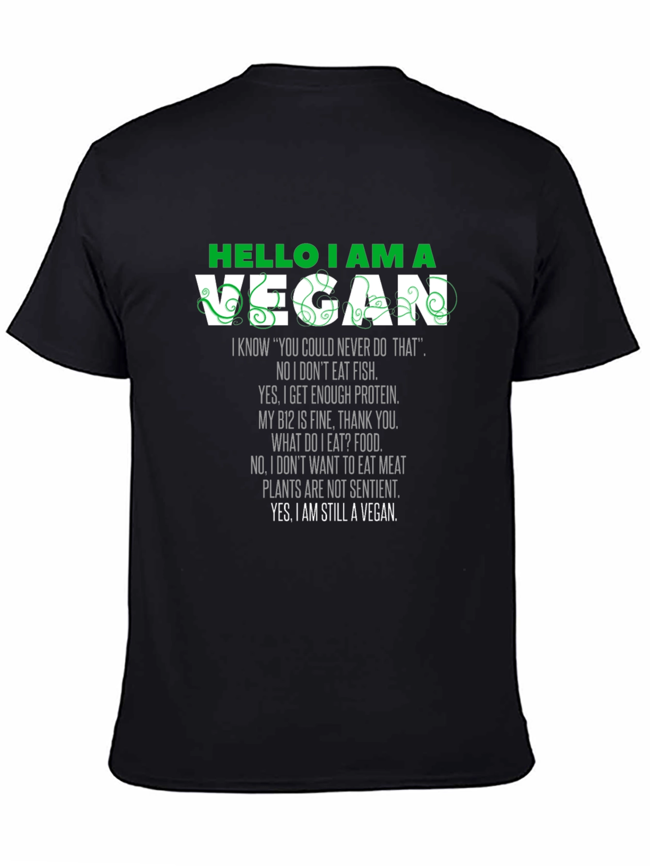 Black Vegan Statement T-Shirt - Black Short Sleeve Crew Neck view 4