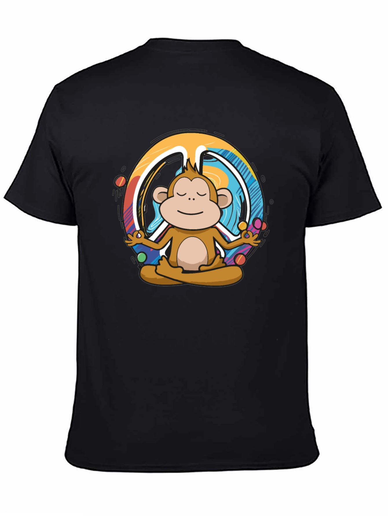 Black Meditating Monkey Peace Sign Graphic Tee - Black view 4