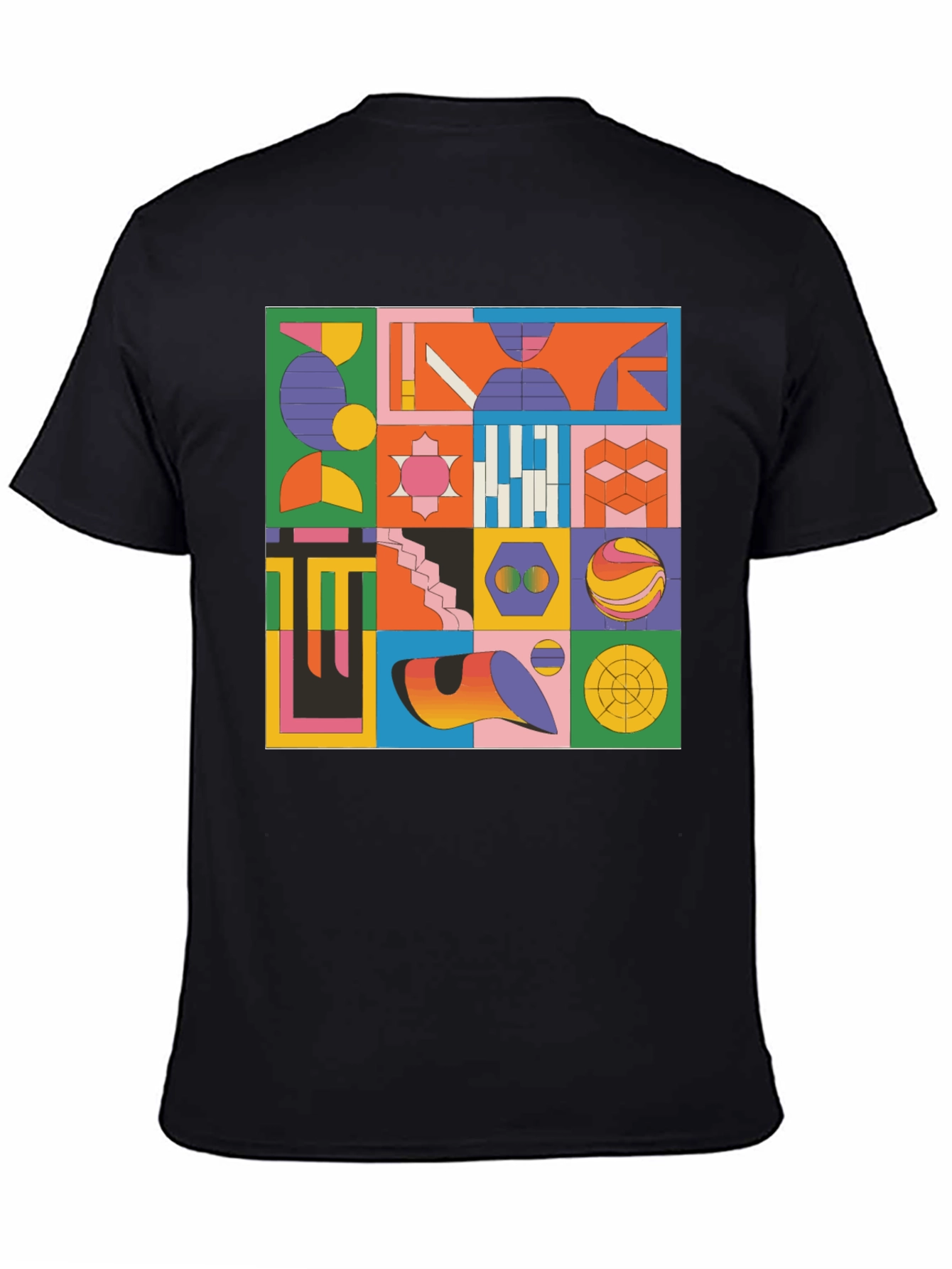 Black Geometric Pattern Graphic Tee - Modern Art T-Shirt view 4