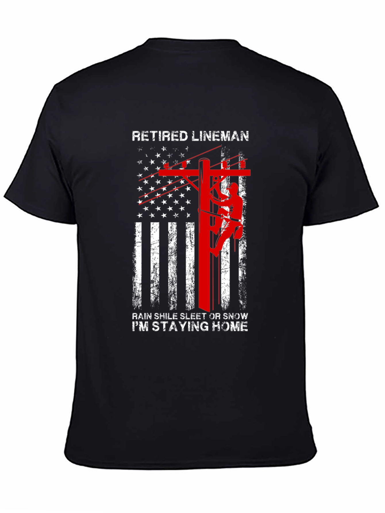 Retired Lineman T-Shirt - American Flag Design - 4