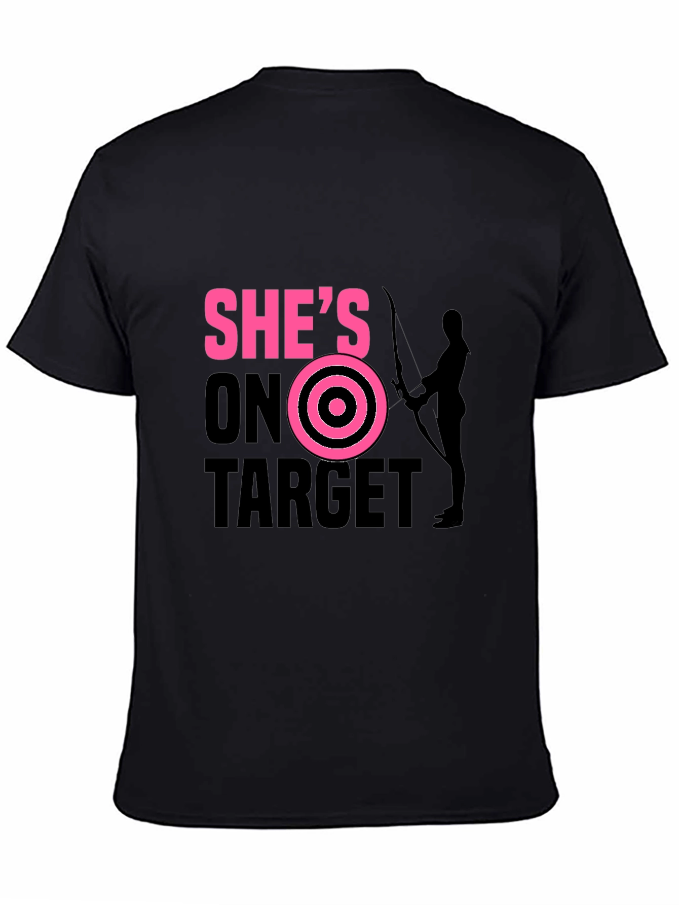 Black She's On Target T-Shirt Archer Arrow Bullseye view 4