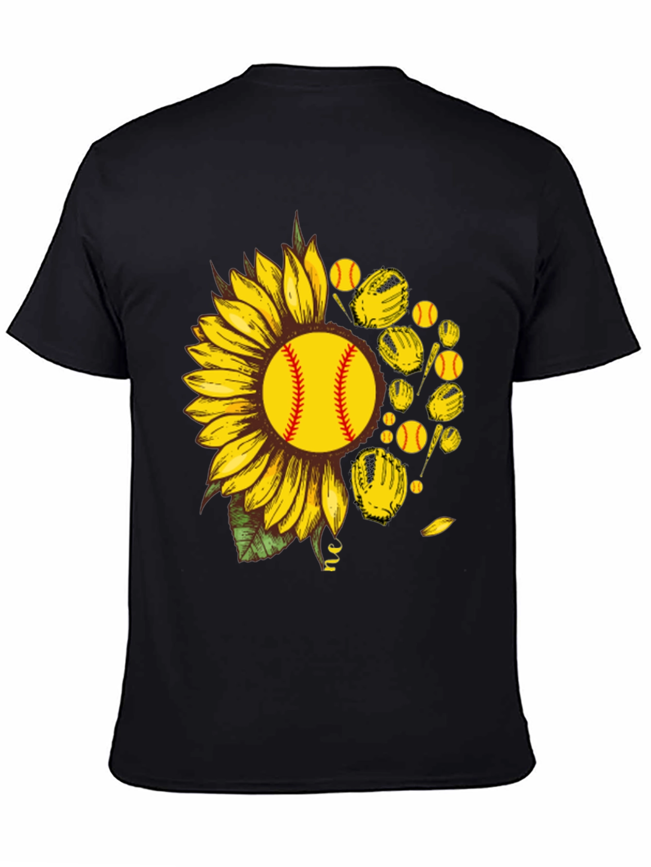 Black Sunflower Softball Graphic T-Shirt view 4