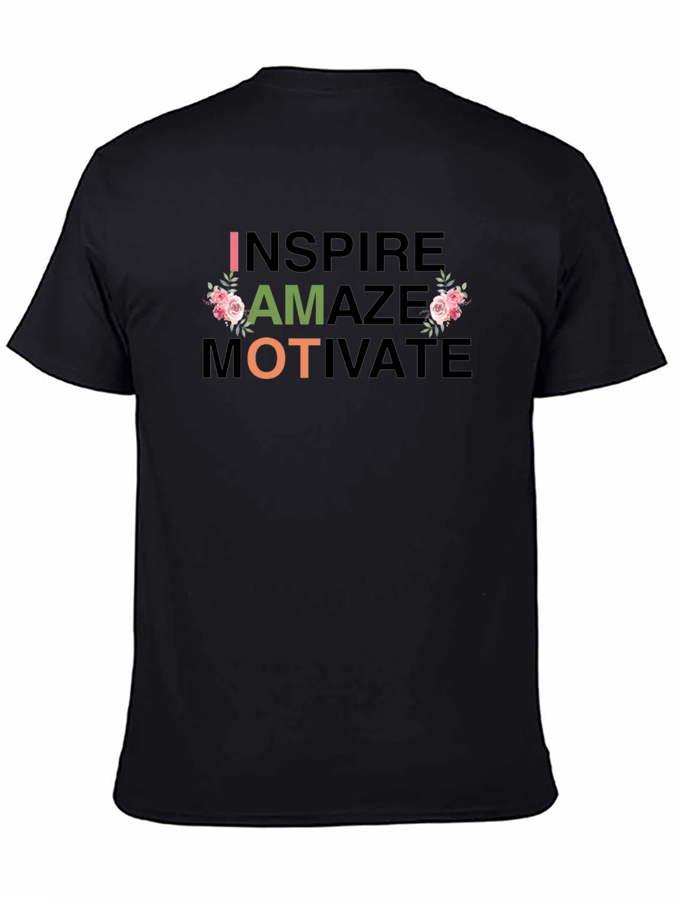 Black Inspire Amaze Motivate Floral T-Shirt view 4