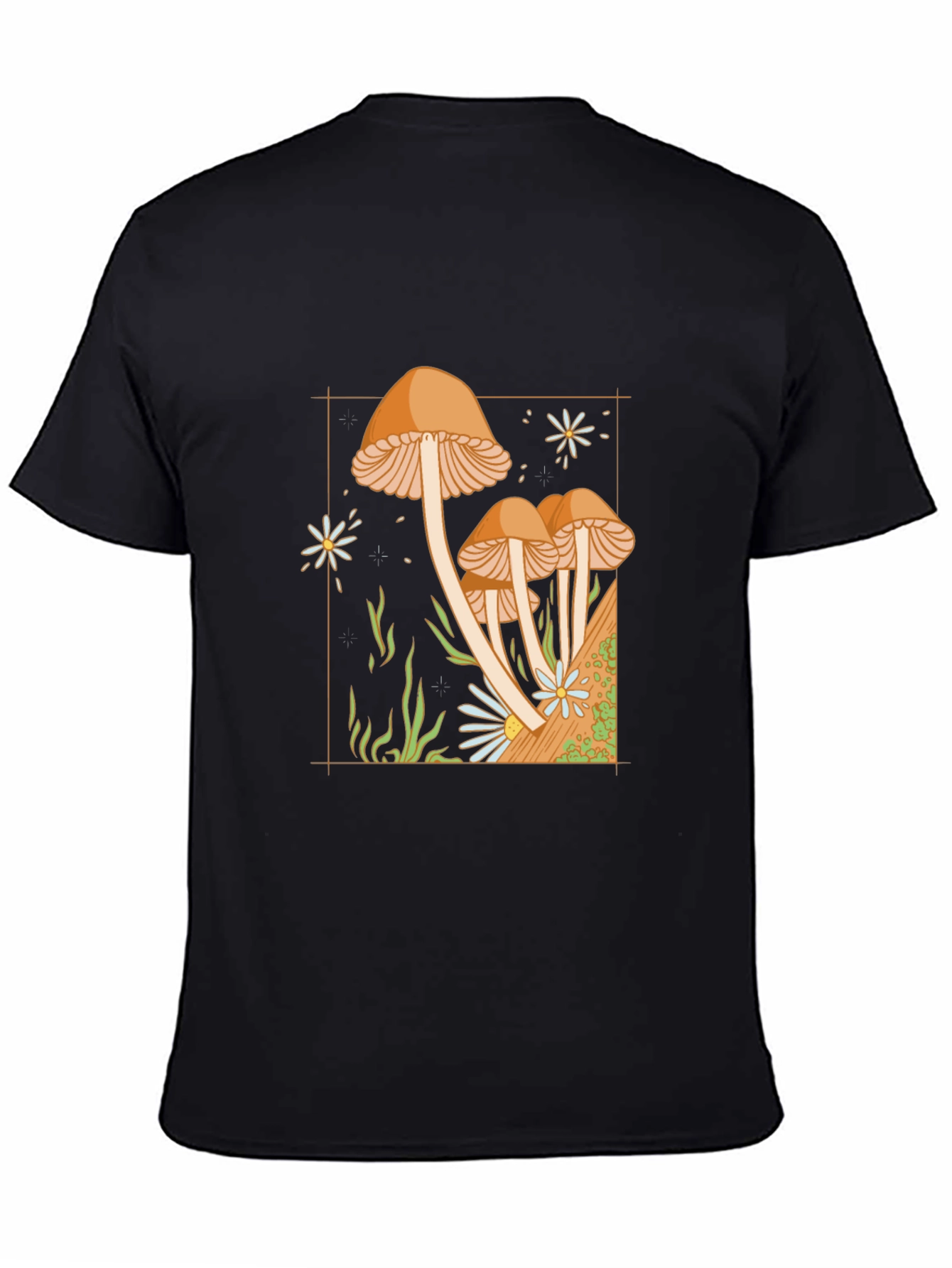 Black Mushroom Graphic Tee - Nature Inspired Black T-Shirt view 4
