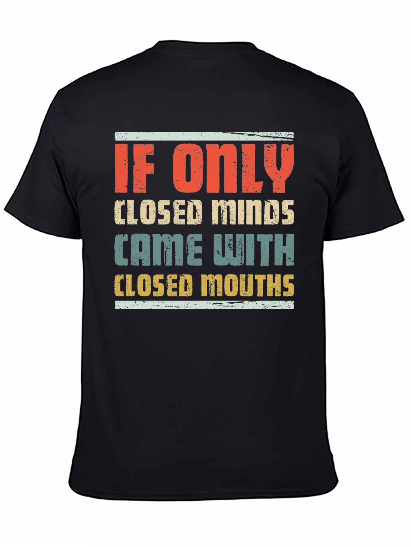 Black Humorous Graphic Tee - Closed Minds, Closed Mouths view 4