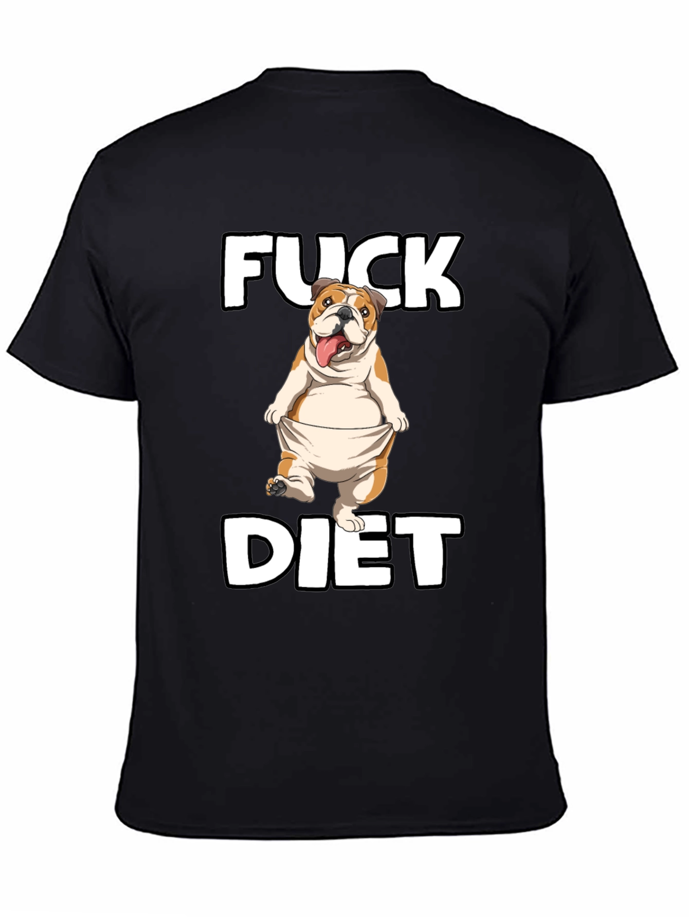 Black Funny 'Fuck Diet' Bulldog Graphic T-Shirt view 4