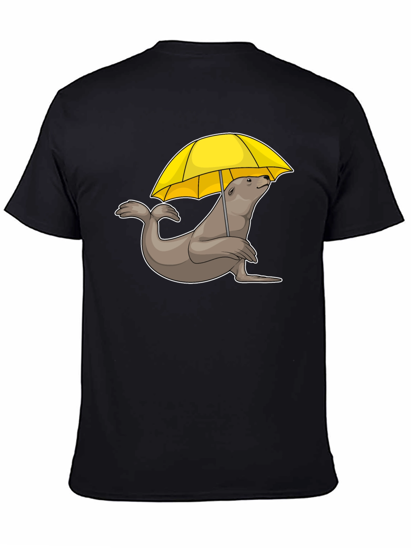 Black Seal with Umbrella T-Shirt - Black Cotton Tee view 4