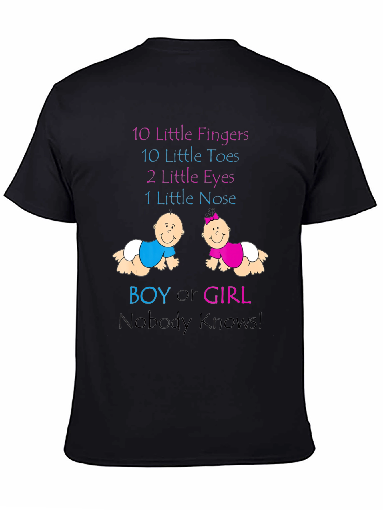 Black Baby Gender Reveal T-Shirt - Boy or Girl Nobody Knows! view 4