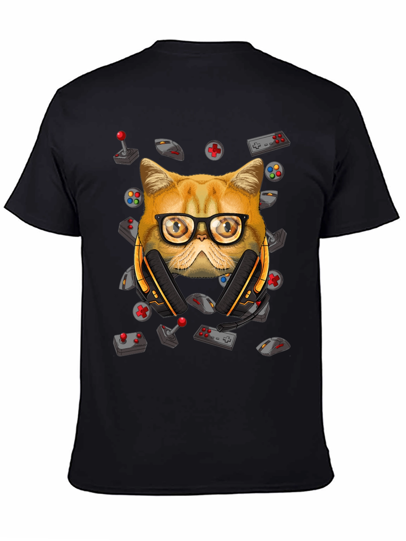 Black Gamer Cat T-Shirt - Funny Graphic Tee view 4
