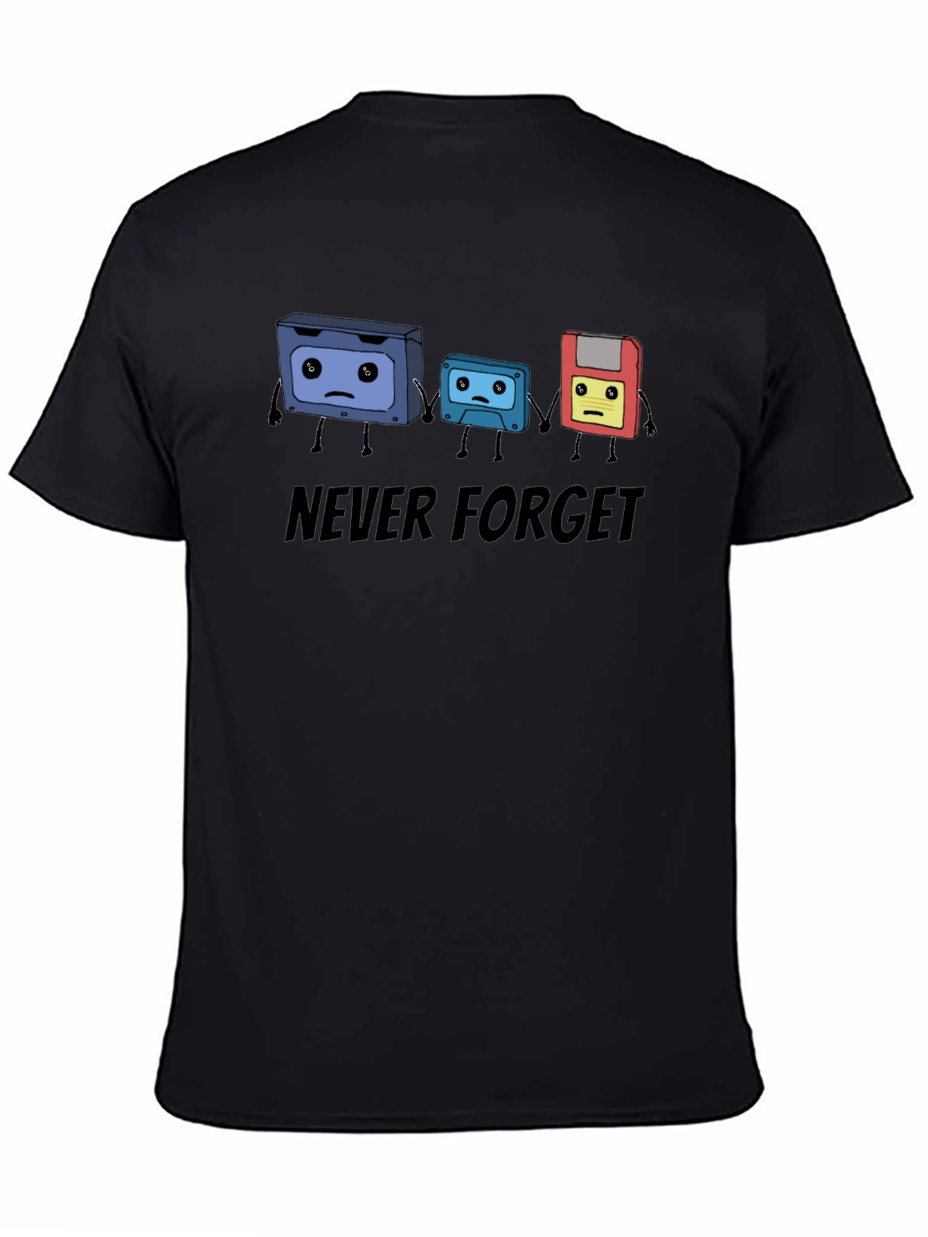 Black Never Forget Cassette Tape & Floppy Disk T-Shirt view 4