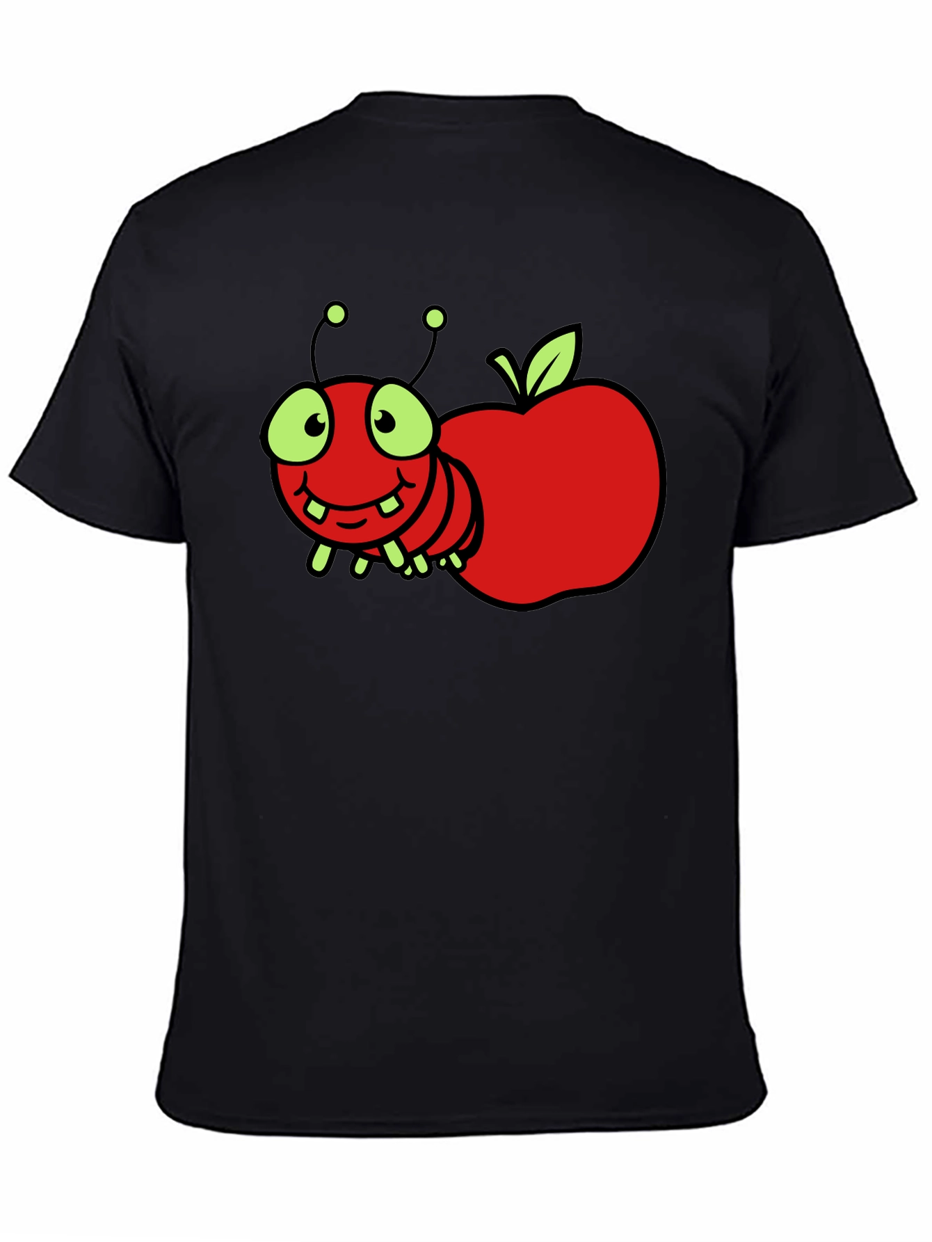 Black Cartoon Worm Apple T-Shirt view 4