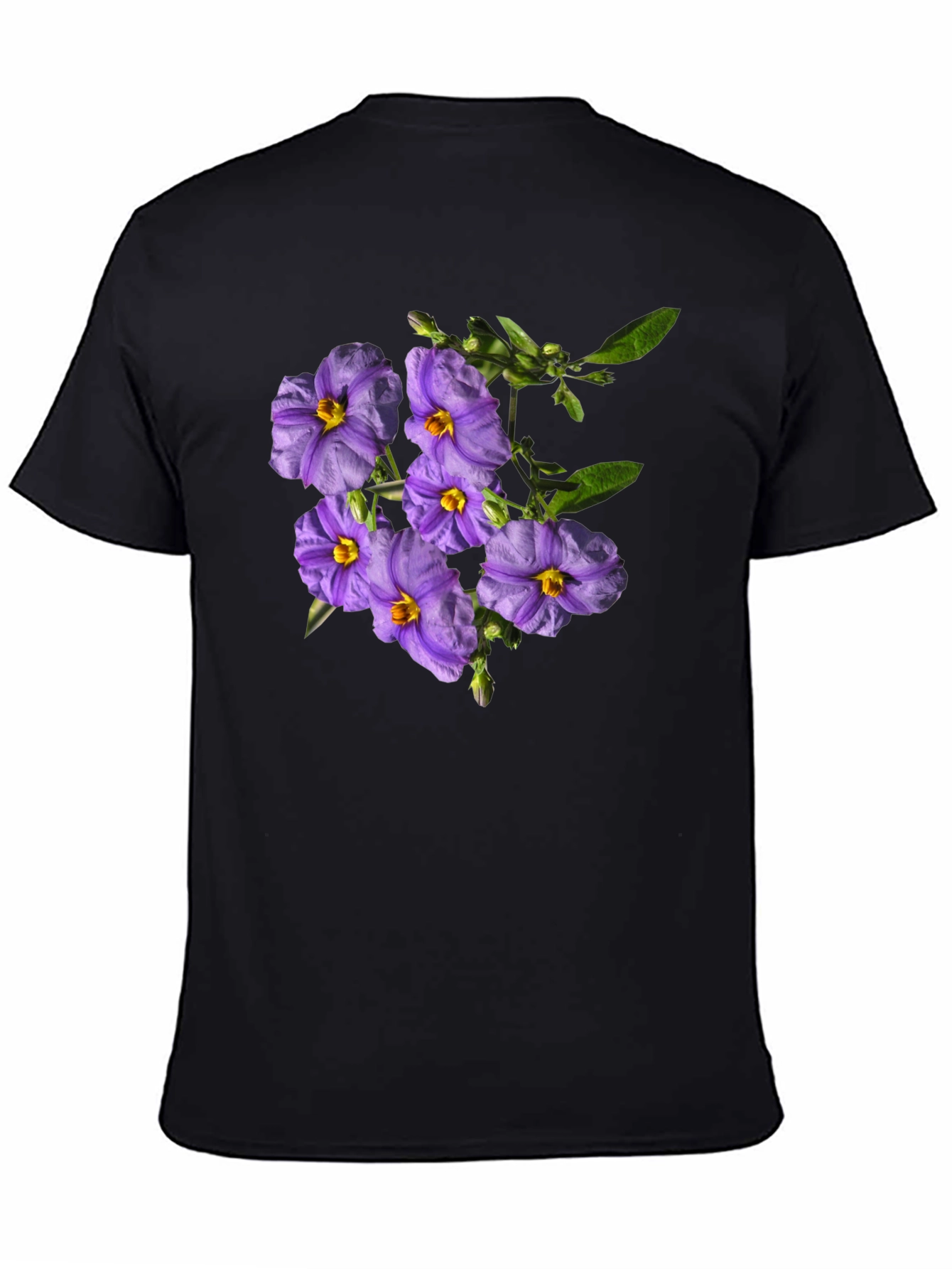Black Floral Print Tee - Purple Flower Design view 4