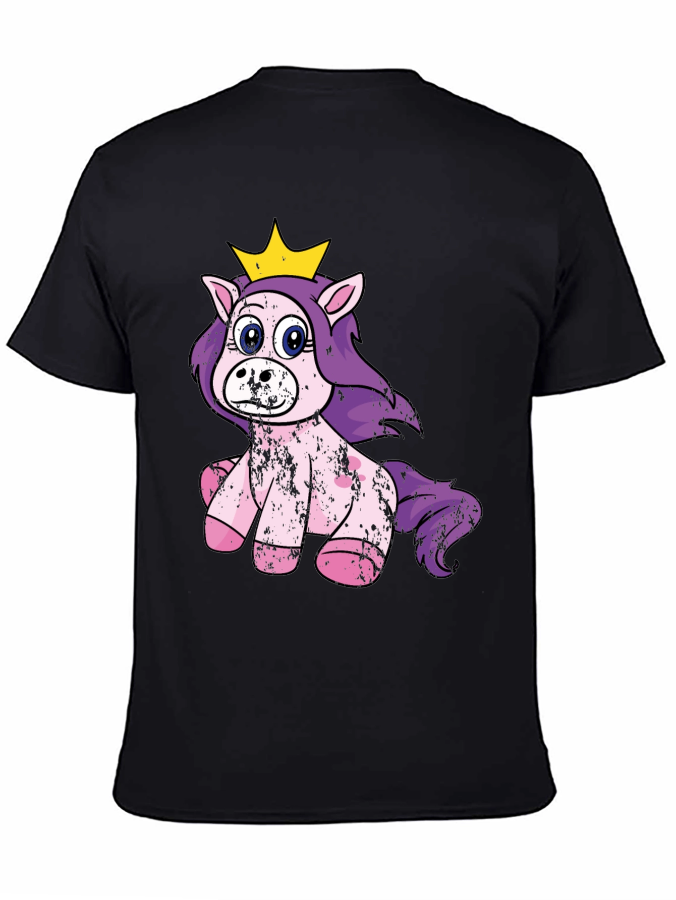 Black Cute Princess Unicorn Black T-Shirt view 4