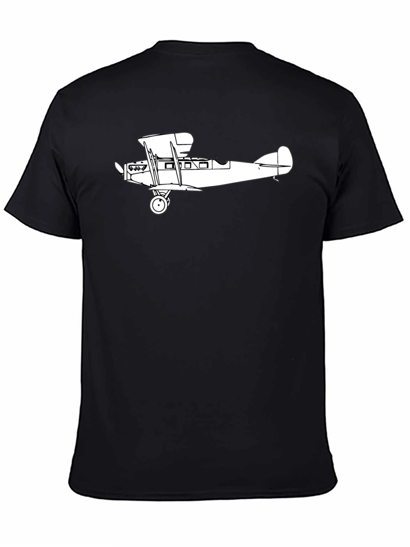Black Vintage Biplane Graphic T-Shirt - Classic Aviation Style view 4