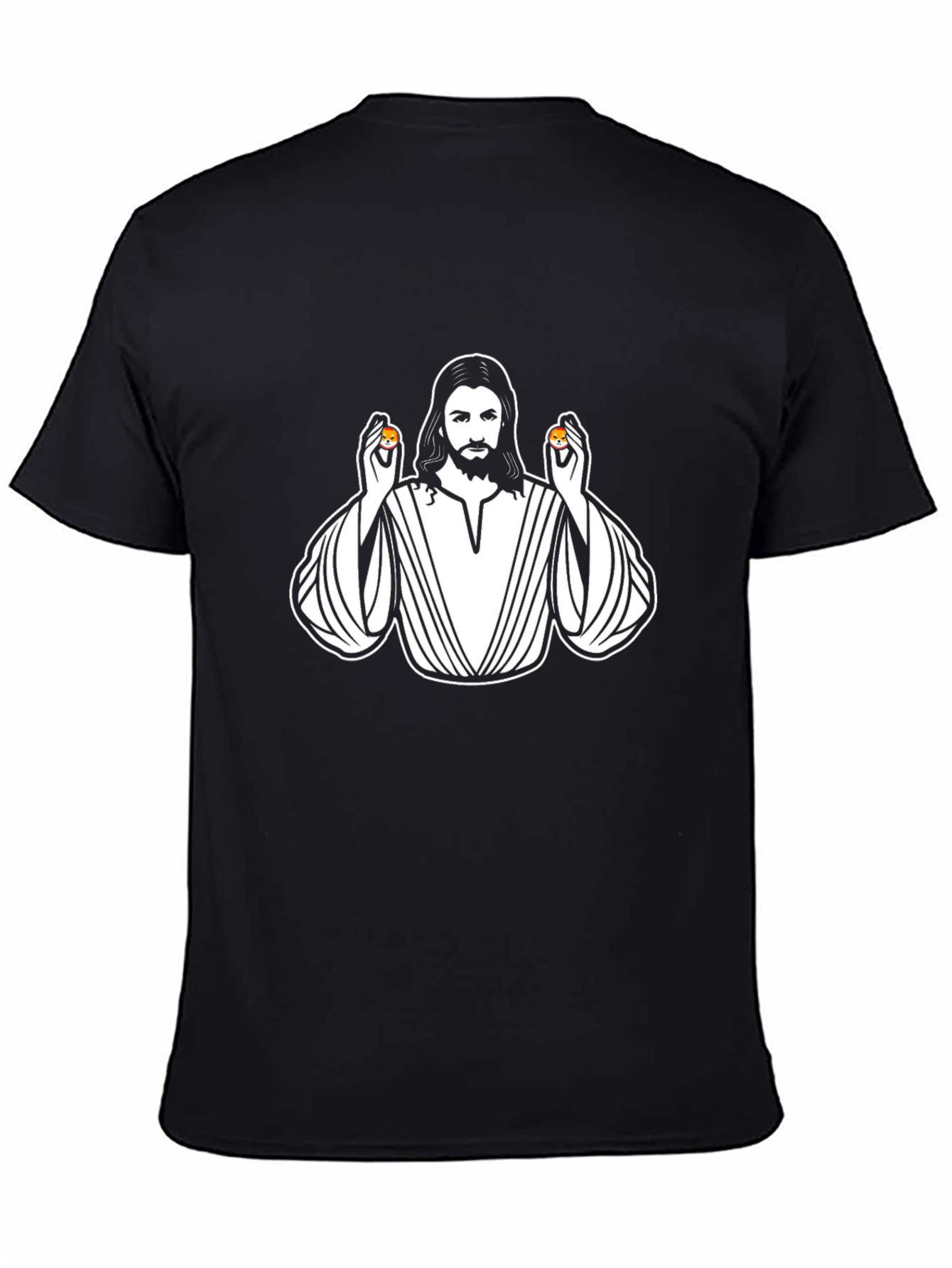 Black Jesus Holding Shiba Inu Coins Graphic T-Shirt view 4