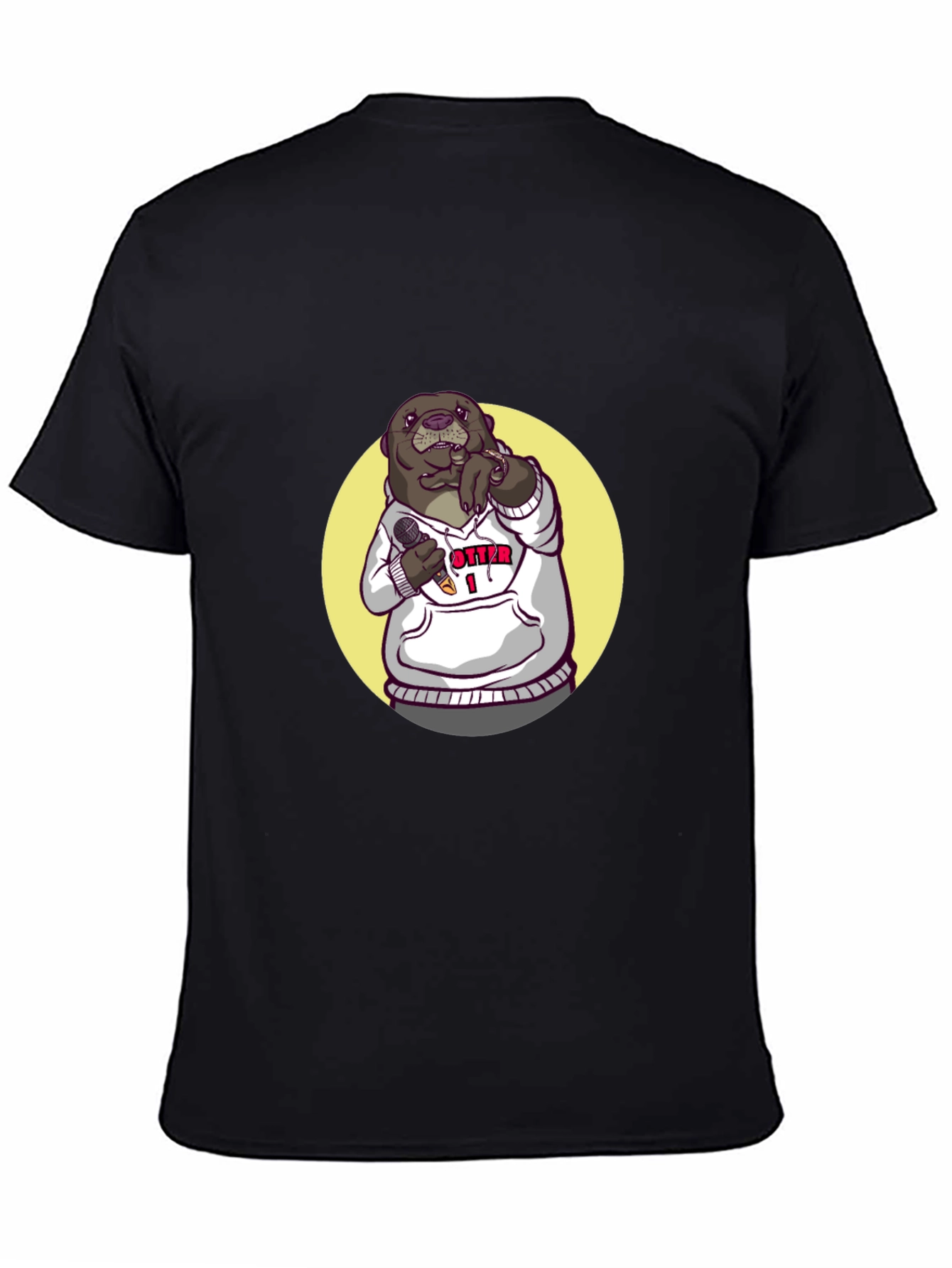 Black Otter Rapper Graphic Tee - Cool Black T-Shirt view 4