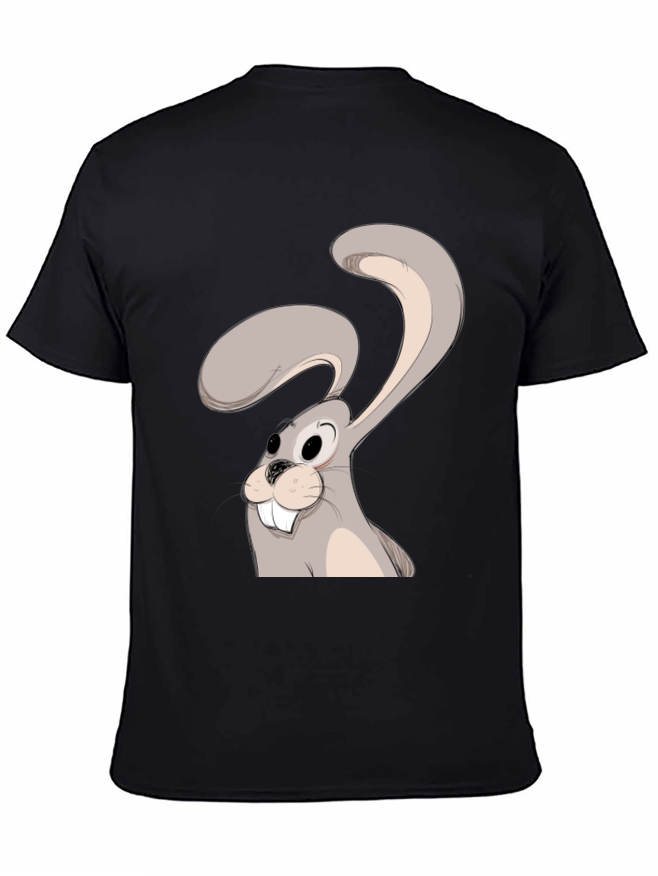 Black Cartoon Rabbit Graphic Tee - Black Cotton Blend view 4
