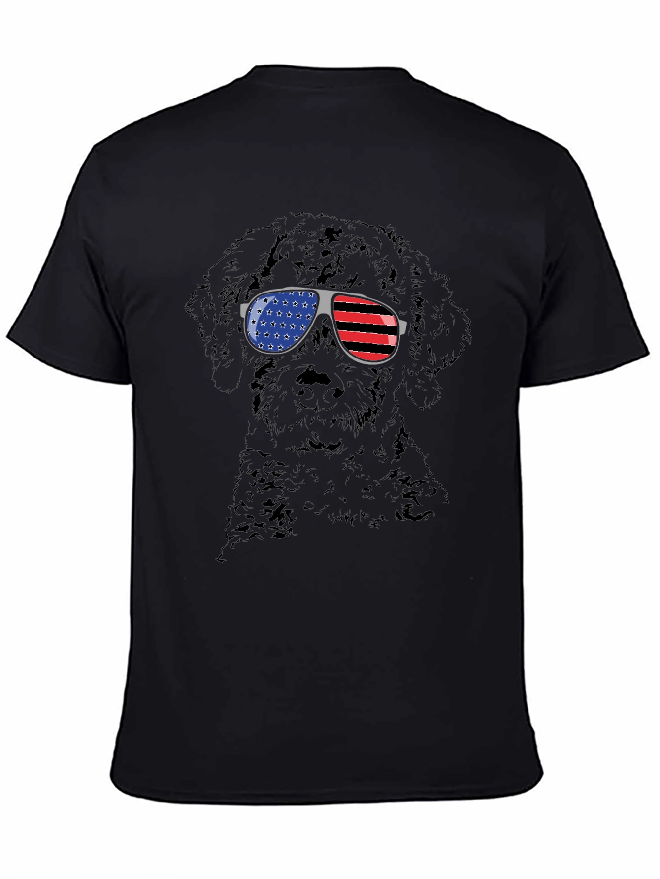 Black Cool Dog American Flag Sunglasses Black T-Shirt view 4