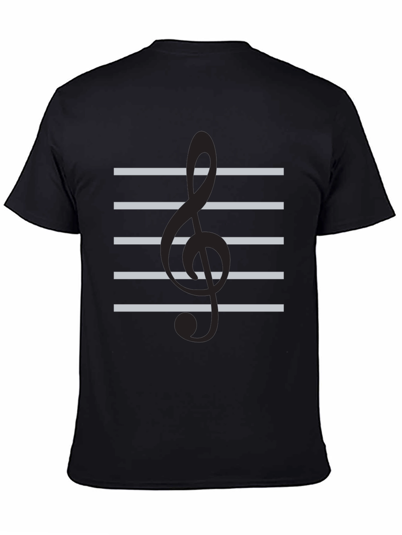 Black Musical Clef Staff T-Shirt - Black Cotton Tee view 4
