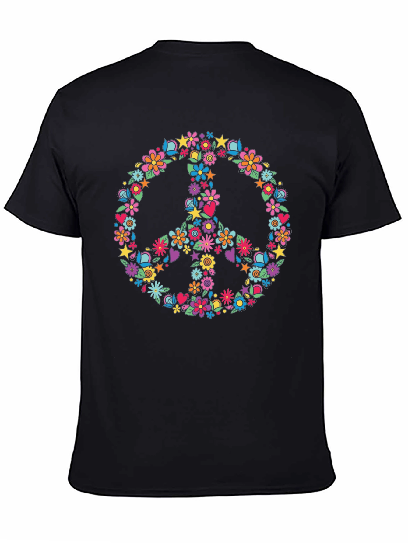 Black Floral Peace Sign Graphic T-Shirt view 4