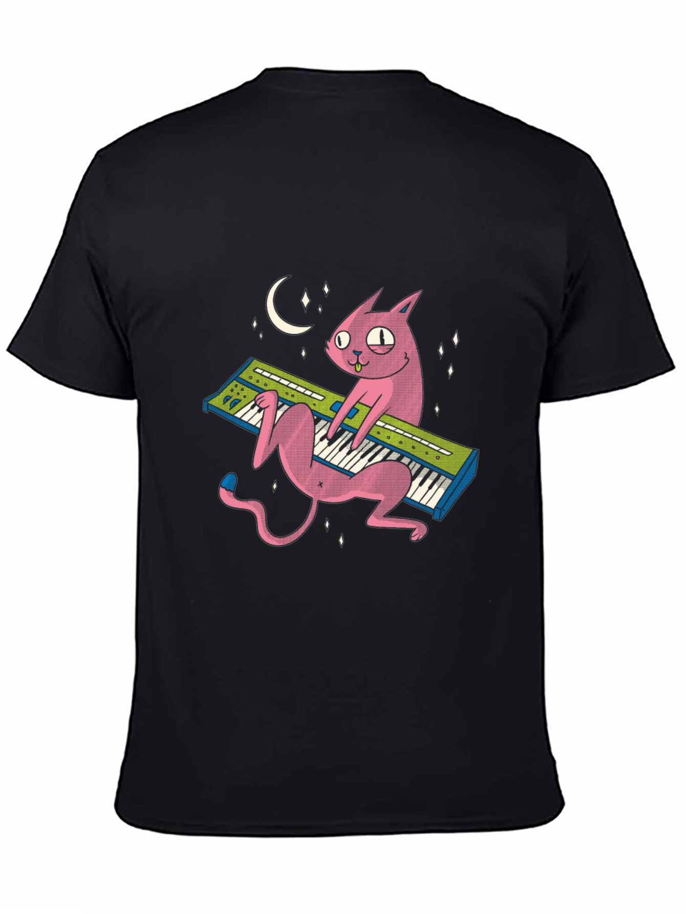 Black Funny Cat Playing Keyboard T-Shirt - Unique Graphic Tee view 4