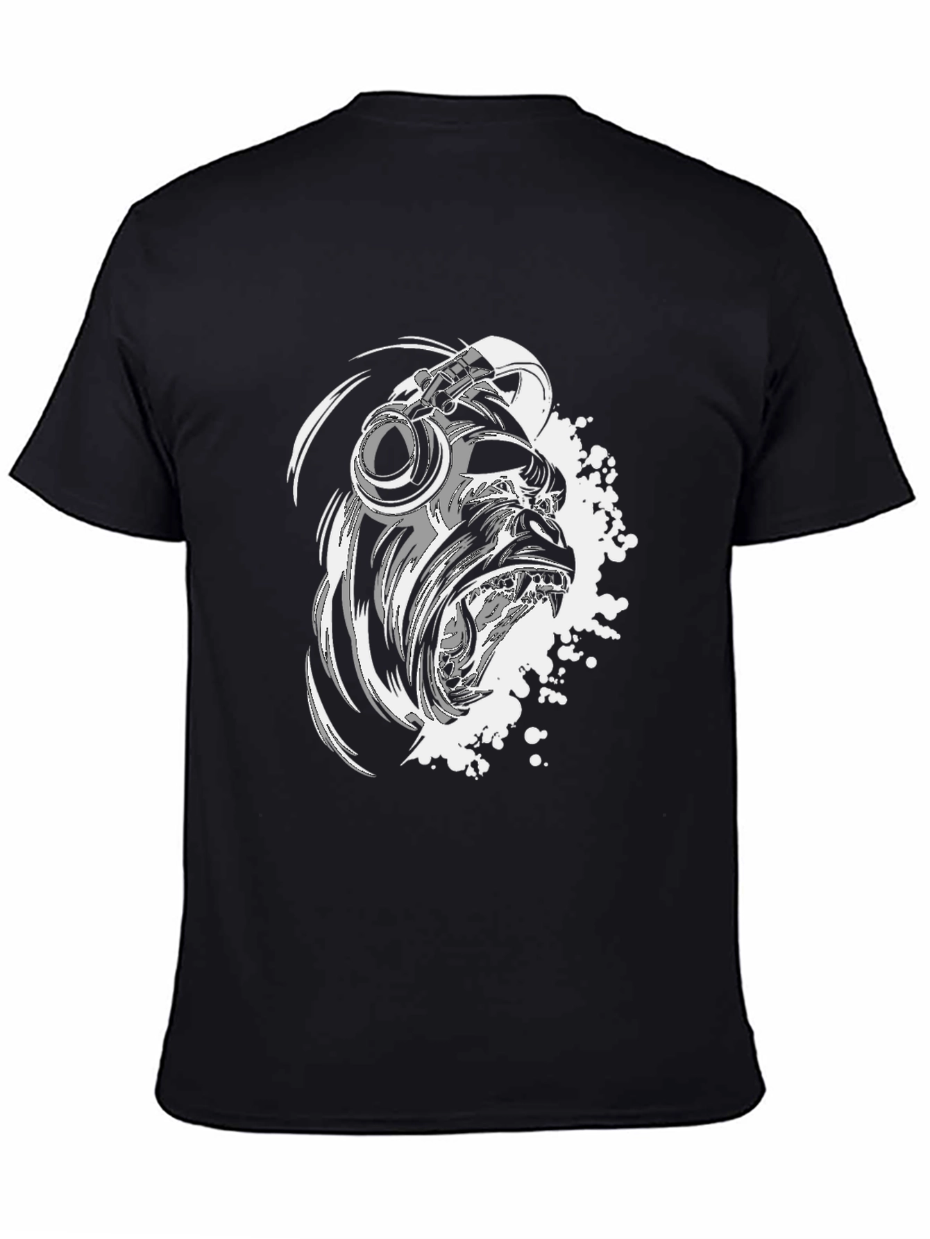 Black Cool Gorilla Headphone Graphic Tee view 4