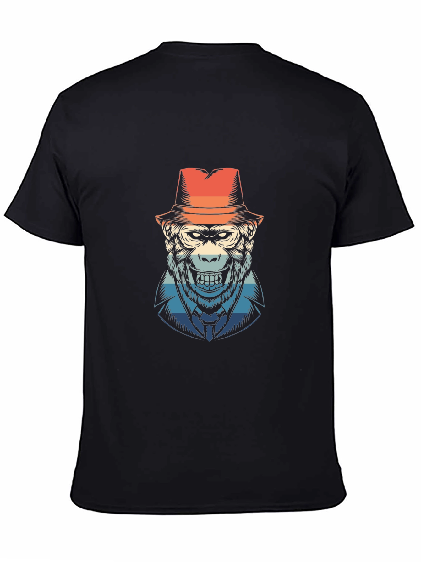 Black Gorilla Fedora Retro Graphic T-Shirt - Cool Ape Design view 4