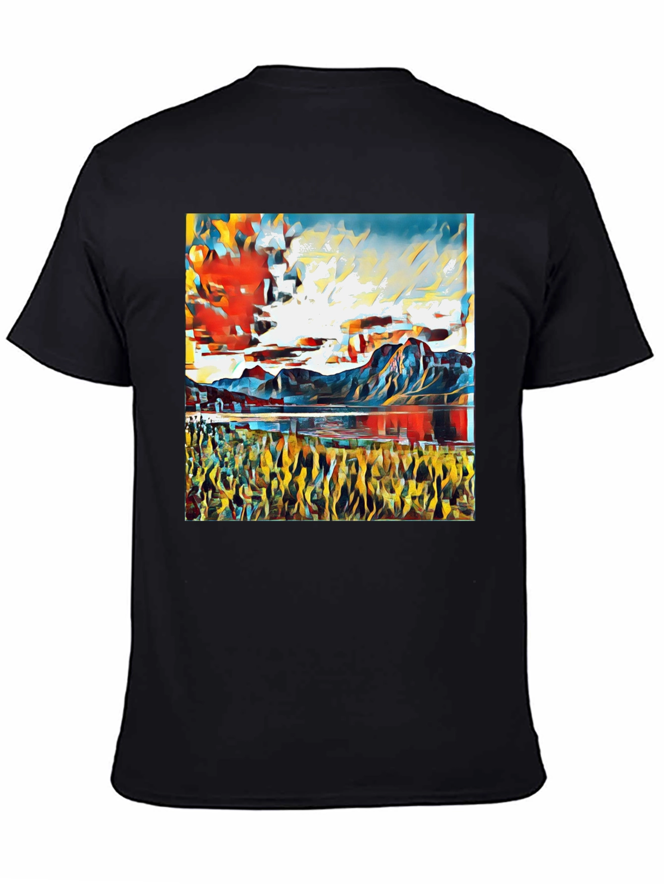 Black Abstract Landscape Graphic Tee - Stylish Art Shirt view 4