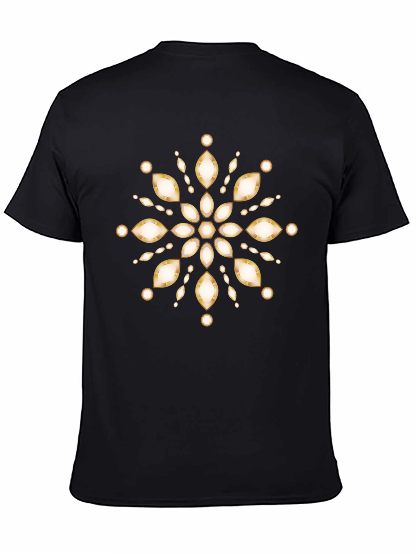 Black Elegant Floral Gemstone Design T-Shirt view 4